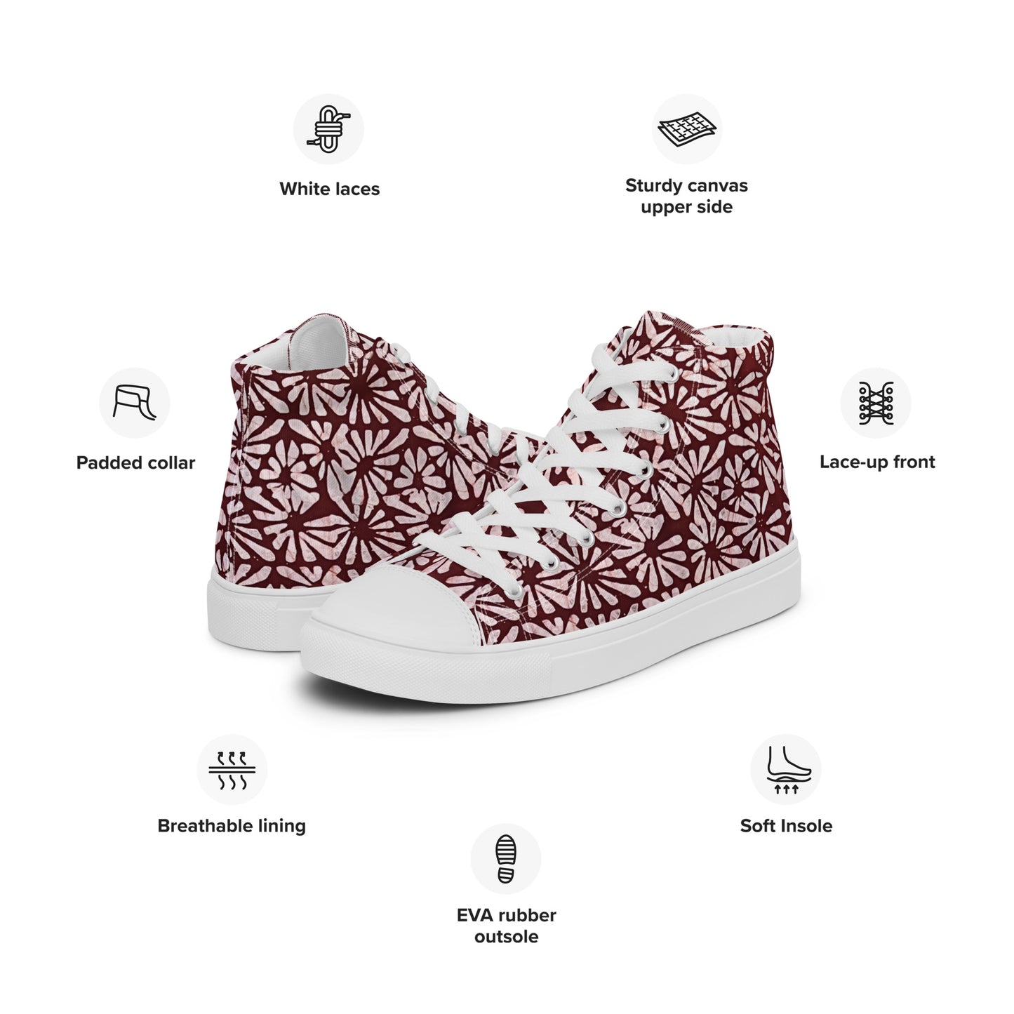 Red Abstract Adire Men’s high top canvas shoes