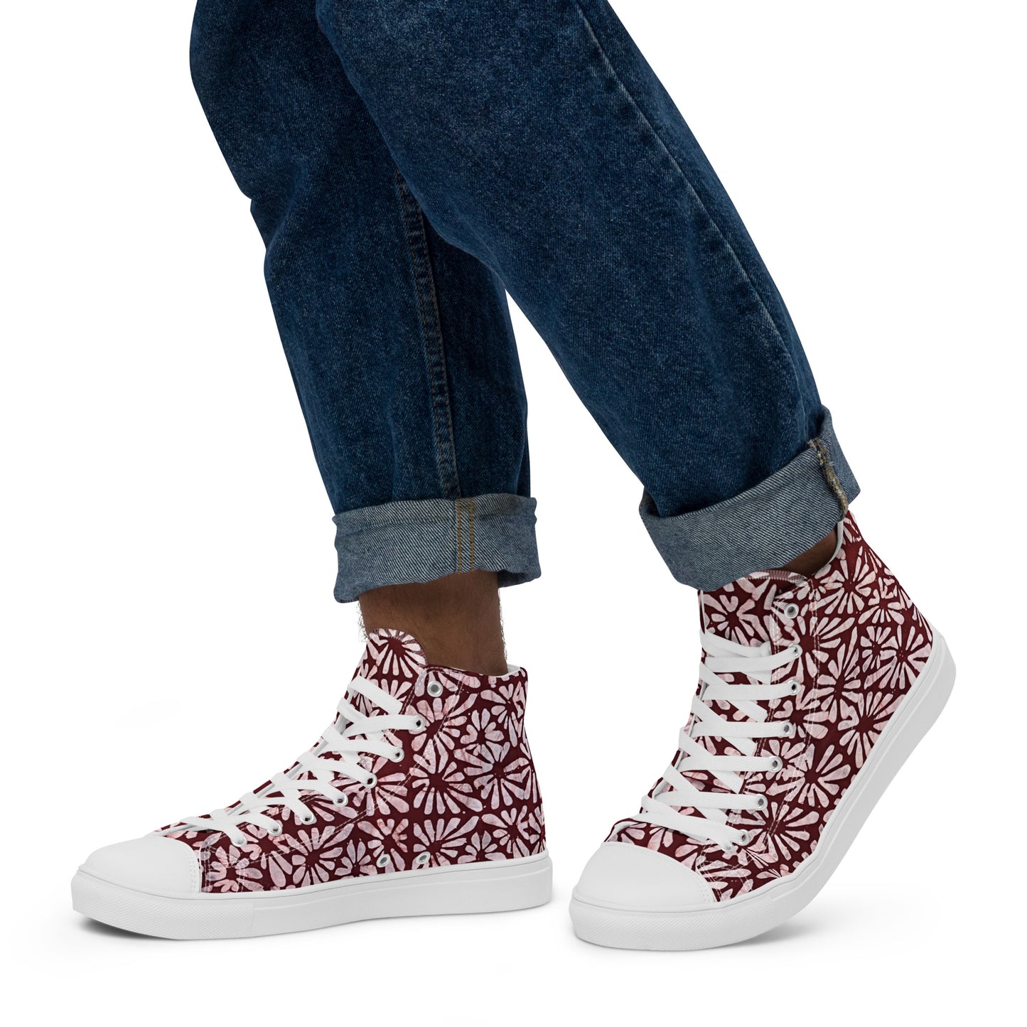 Red Abstract Adire Men’s high top canvas shoes