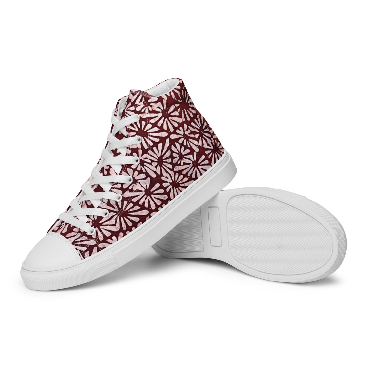 Red Abstract Adire Men’s high top canvas shoes