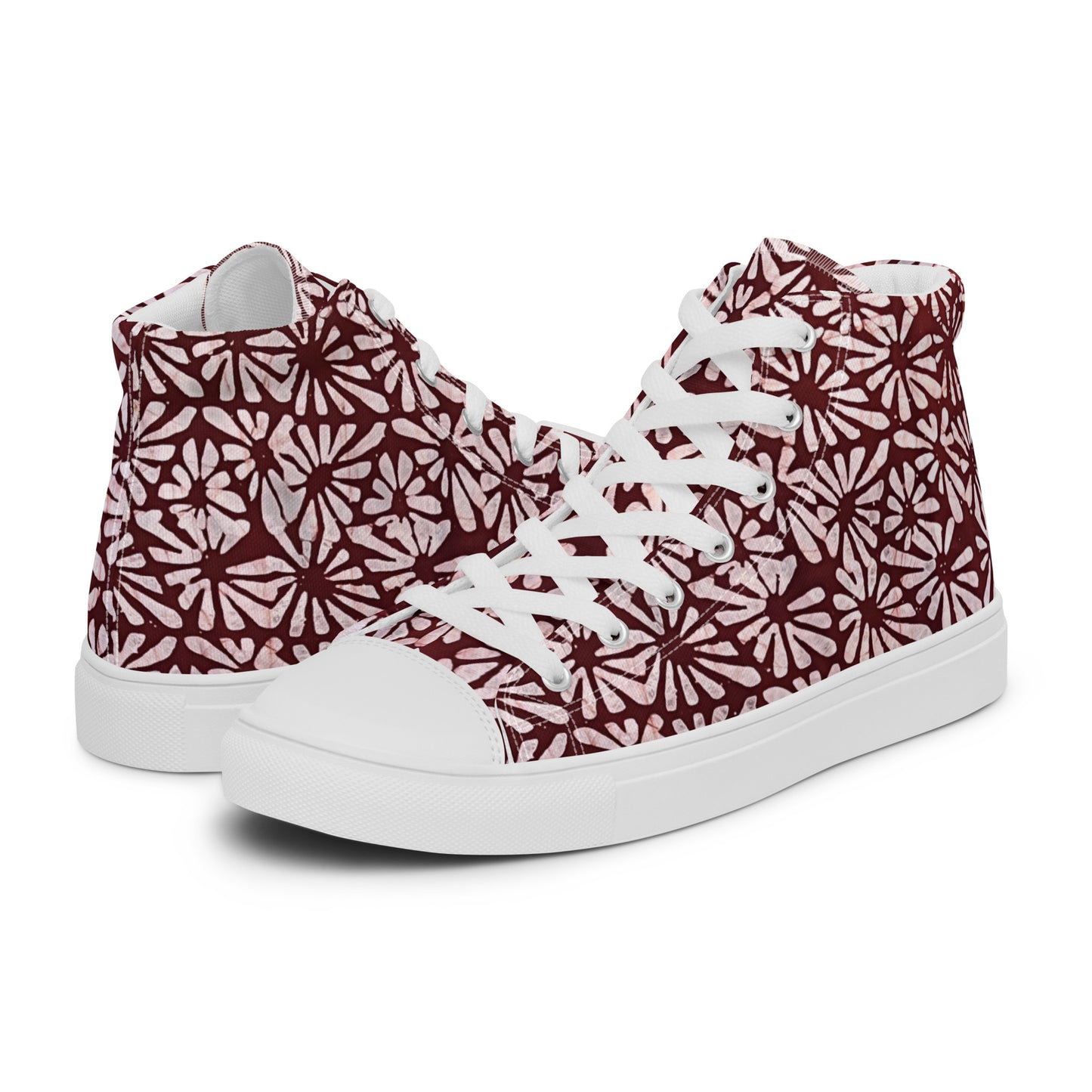 Red Abstract Adire Men’s high top canvas shoes