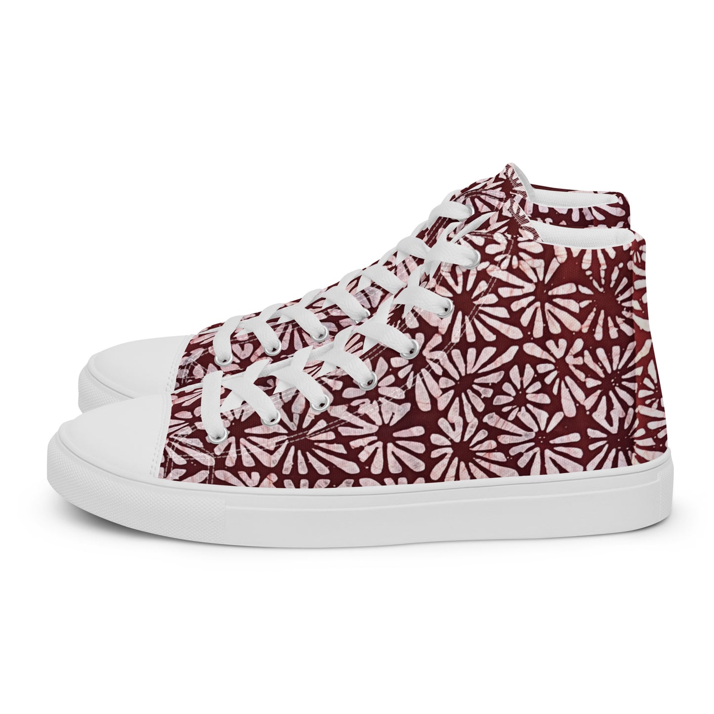 Red Abstract Adire Men’s high top canvas shoes