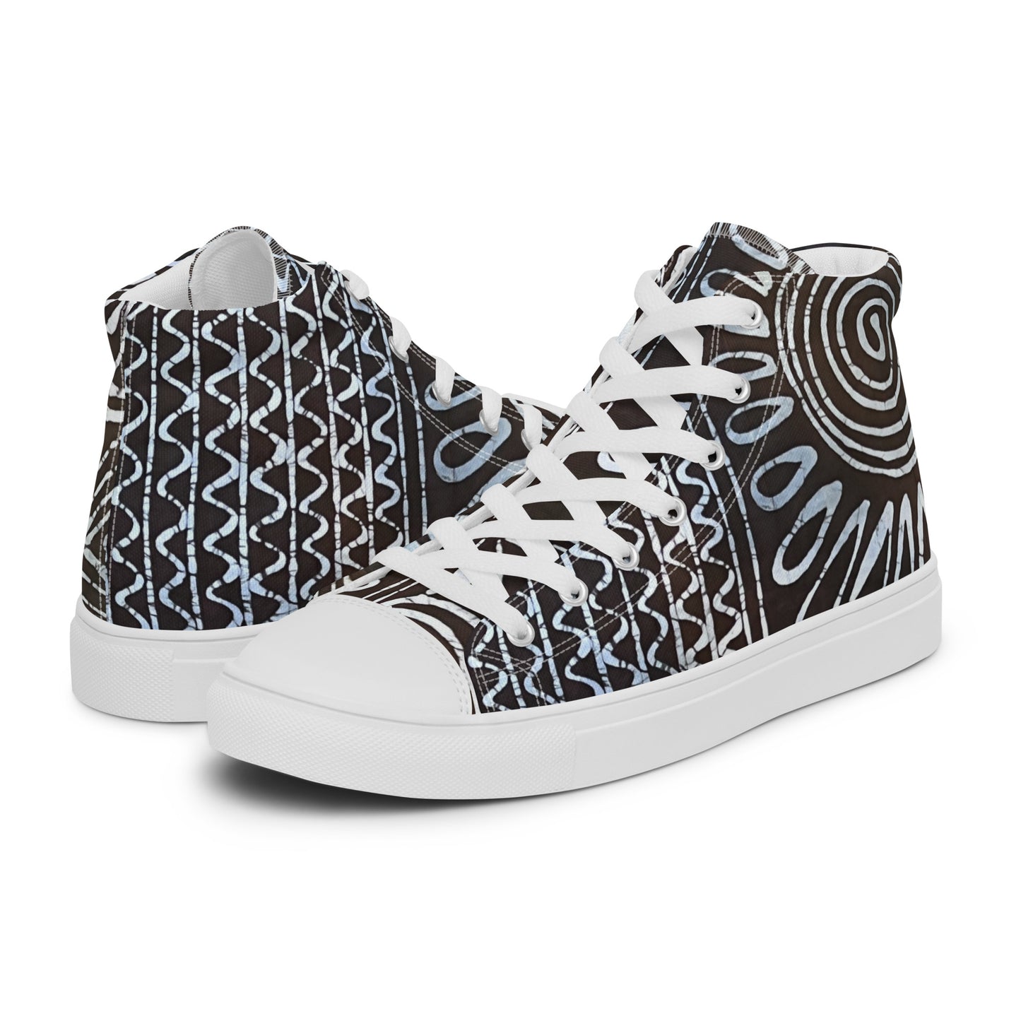 Abstract Cyan Blue Adire Men’s high top canvas shoes