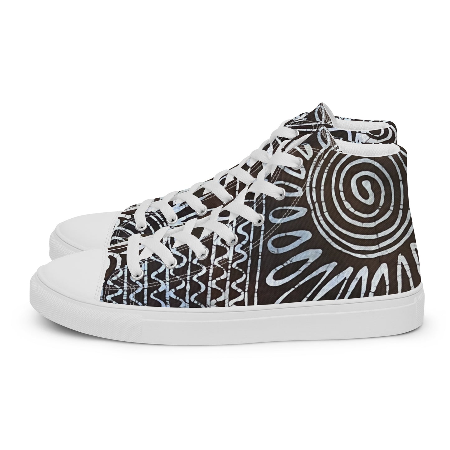 Abstract Cyan Blue Adire Men’s high top canvas shoes