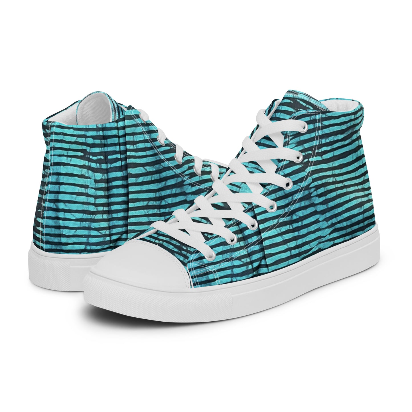 Aqua Black Stripes Adire Men’s high top canvas shoes