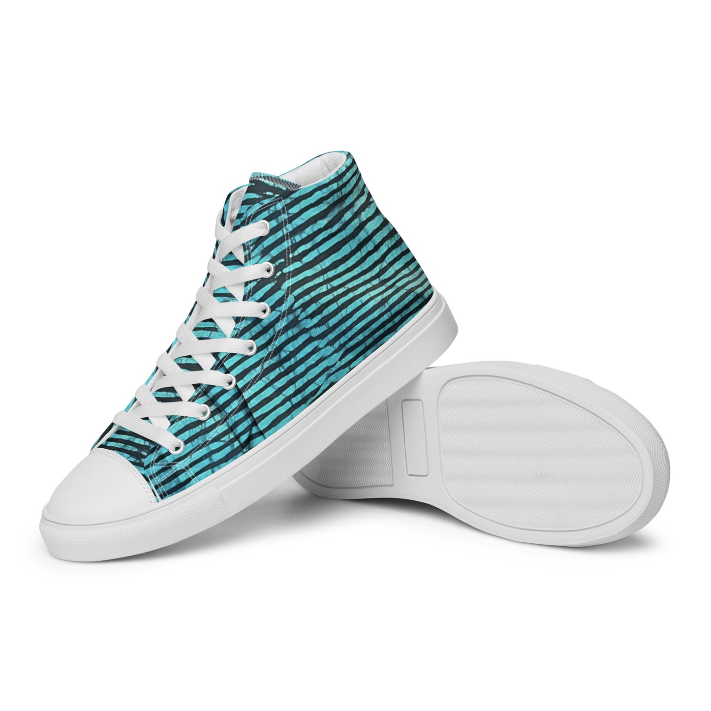 Aqua Black Stripes Adire Men’s high top canvas shoes