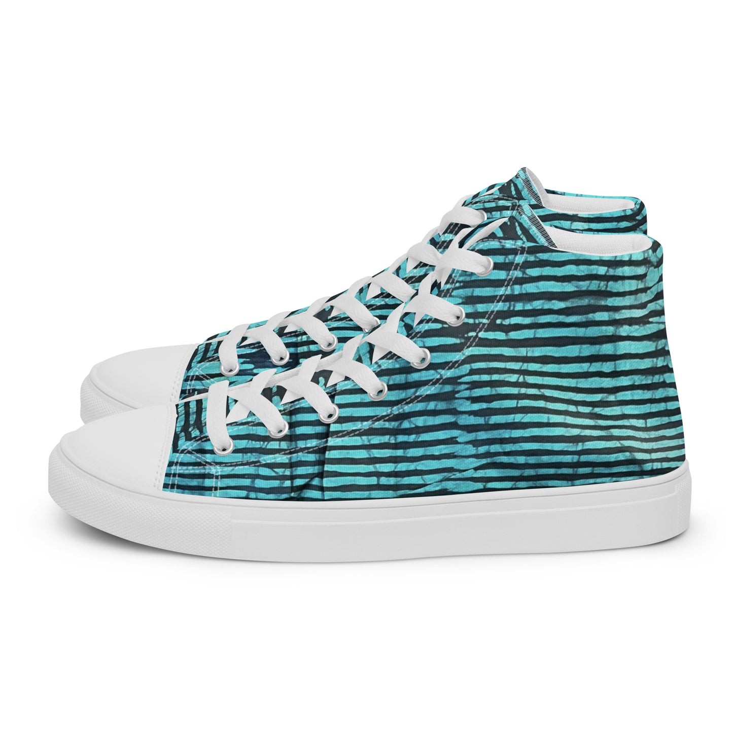 Aqua Black Stripes Adire Men’s high top canvas shoes