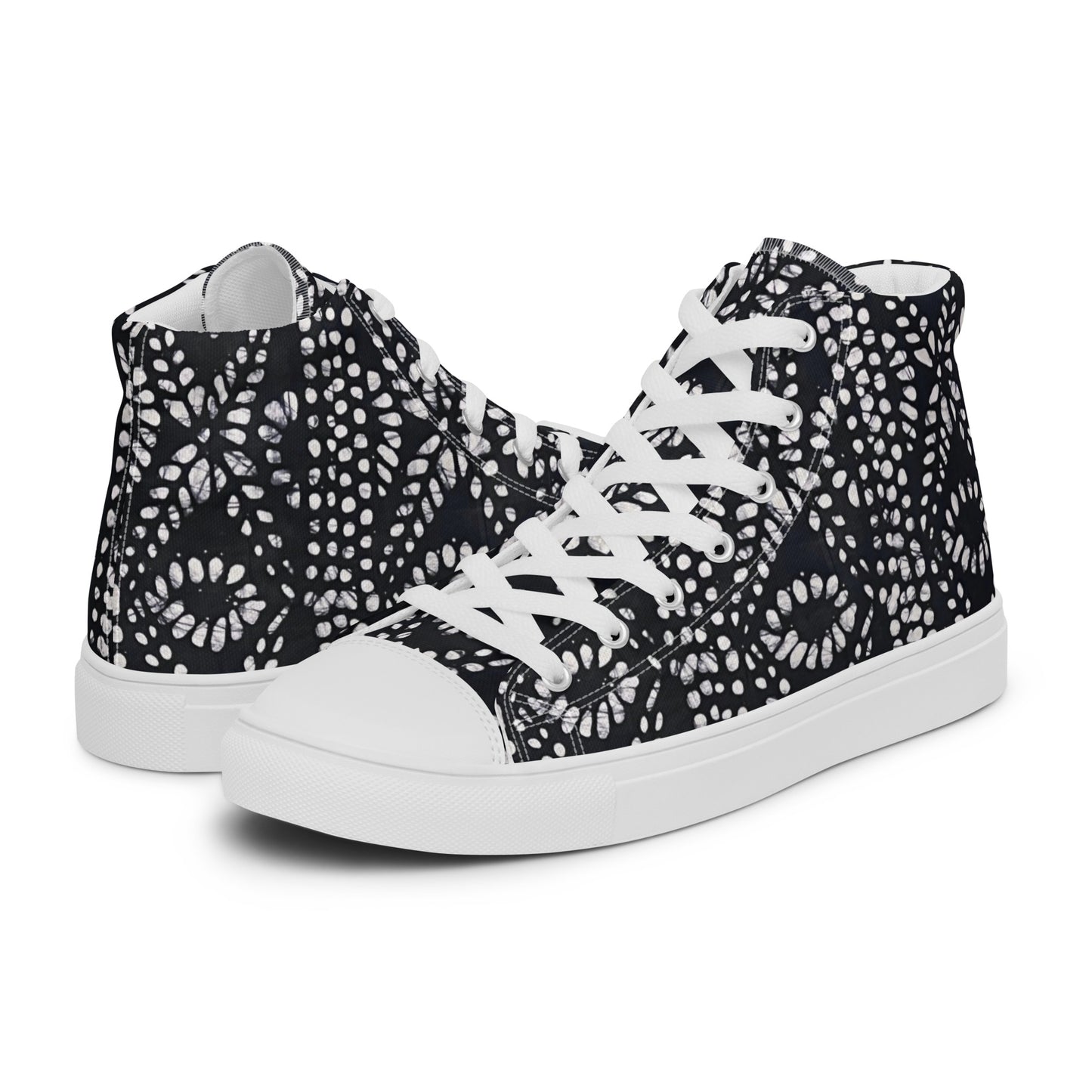 Black & White Abstract Aztec Adire Men’s high top canvas shoes