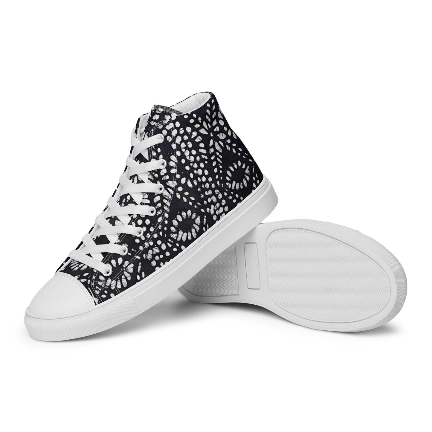 Black & White Abstract Aztec Adire Men’s high top canvas shoes