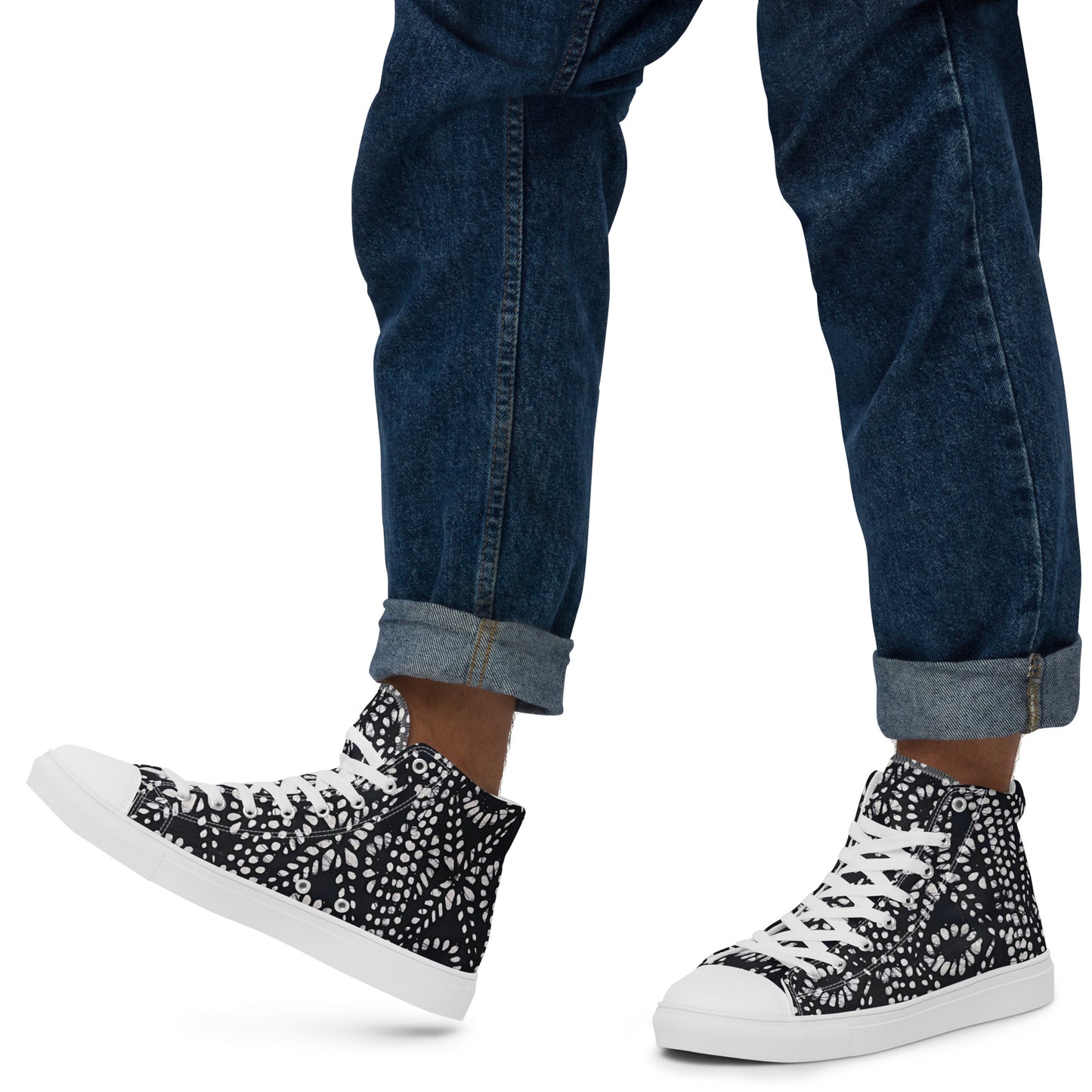 Black & White Abstract Aztec Adire Men’s high top canvas shoes