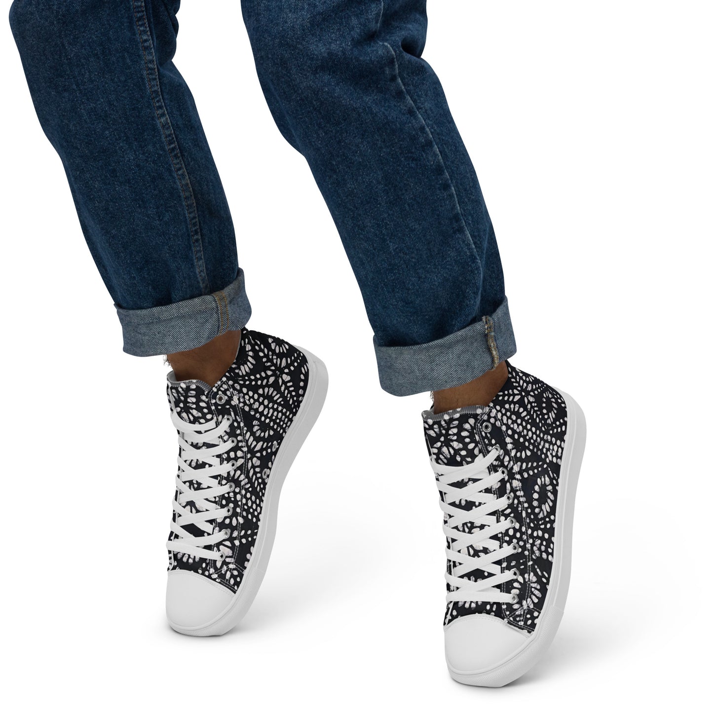 Black & White Abstract Aztec Adire Men’s high top canvas shoes