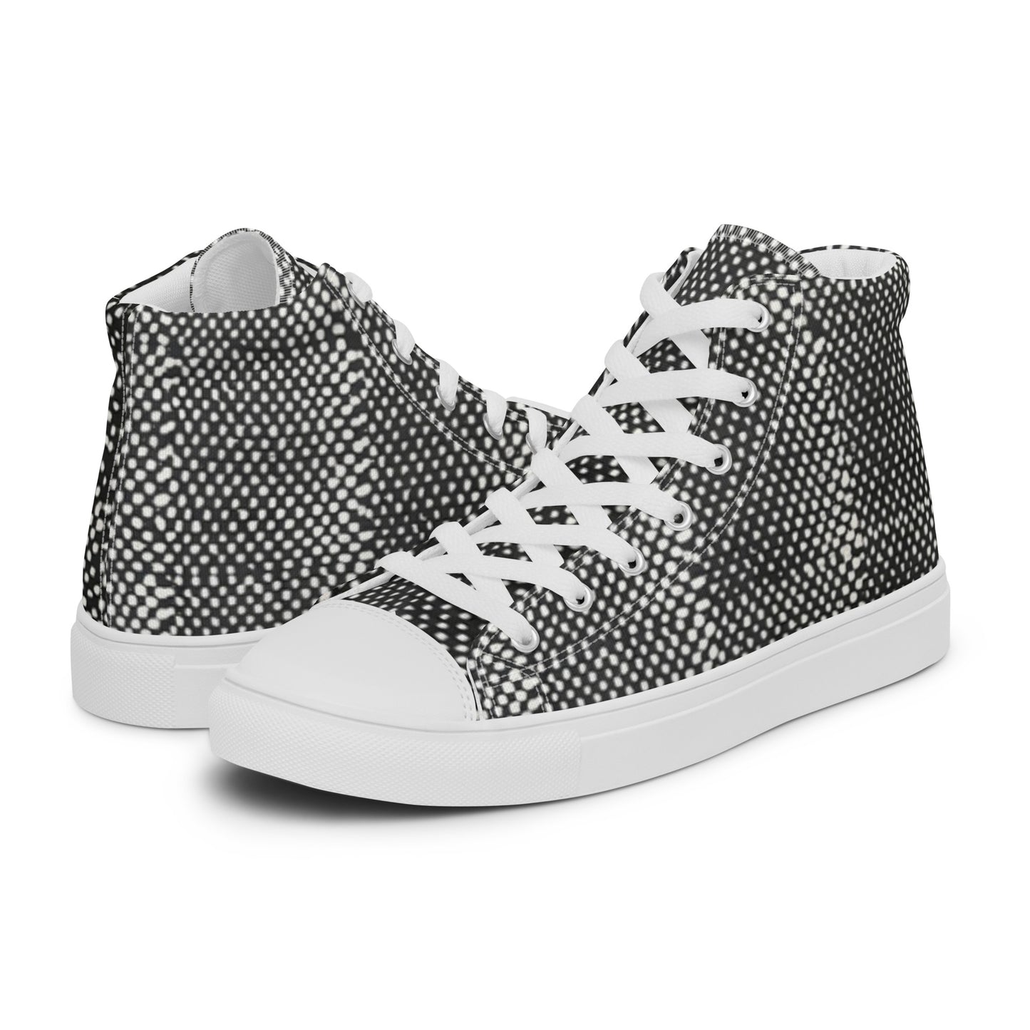 Black White Polka Dots Adire Men’s high top canvas shoes