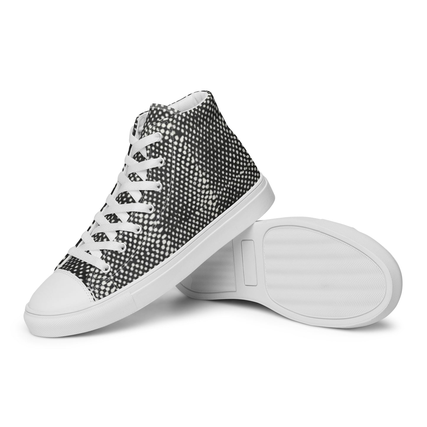 Black White Polka Dots Adire Men’s high top canvas shoes