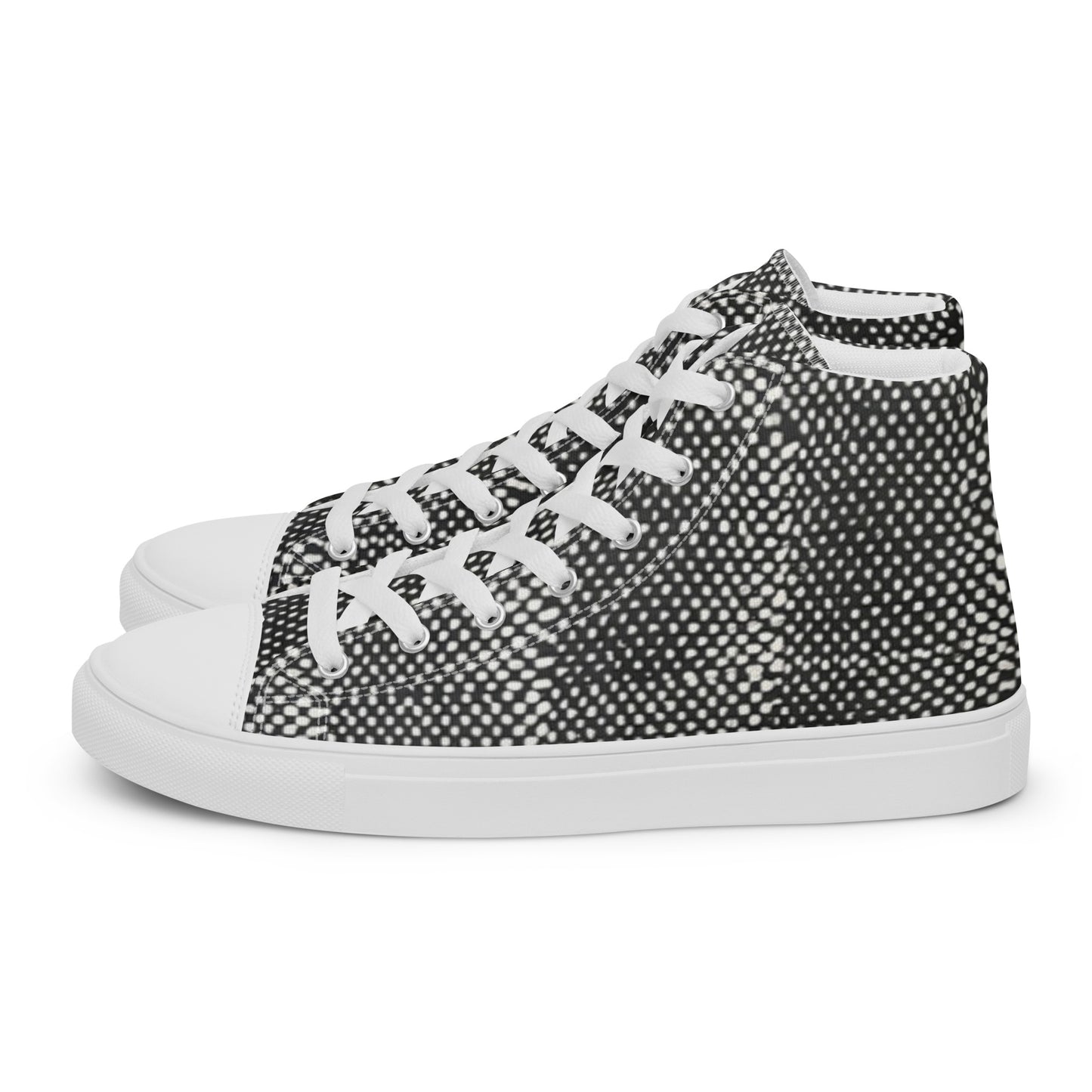 Black White Polka Dots Adire Men’s high top canvas shoes