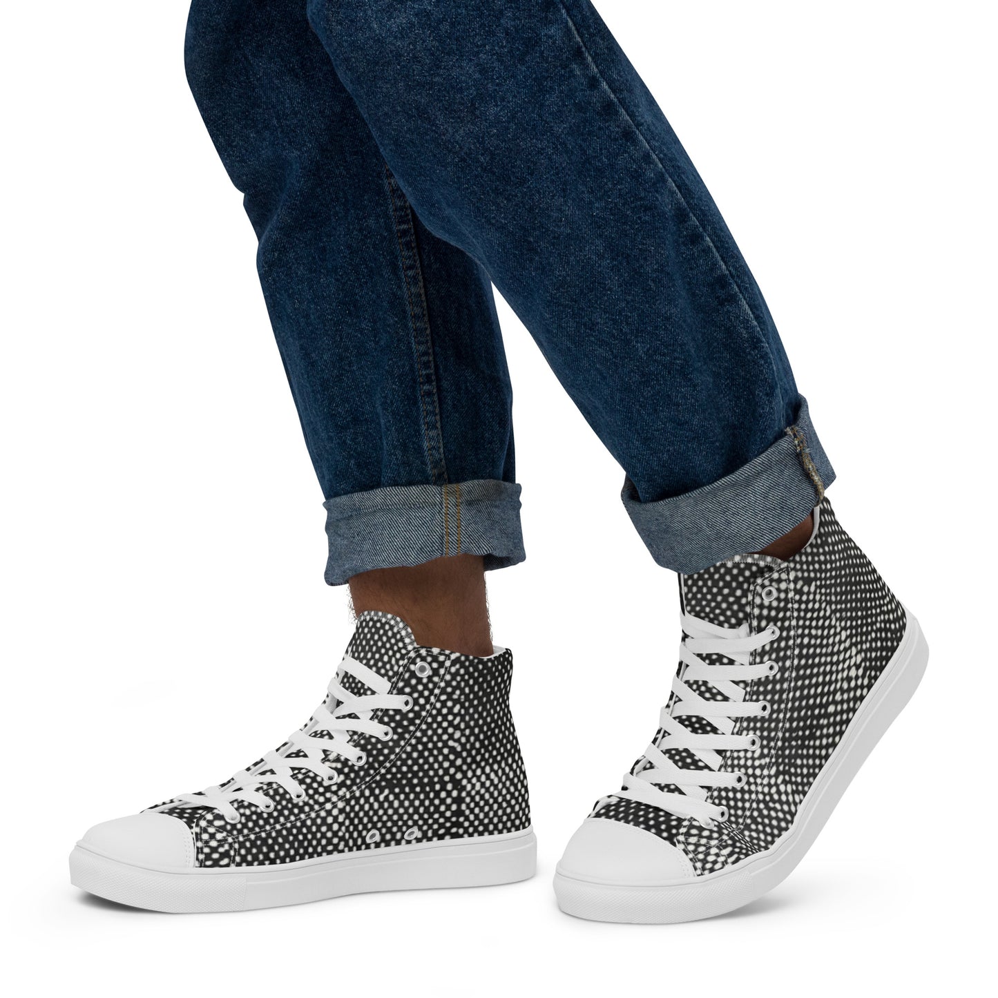 Black White Polka Dots Adire Men’s high top canvas shoes