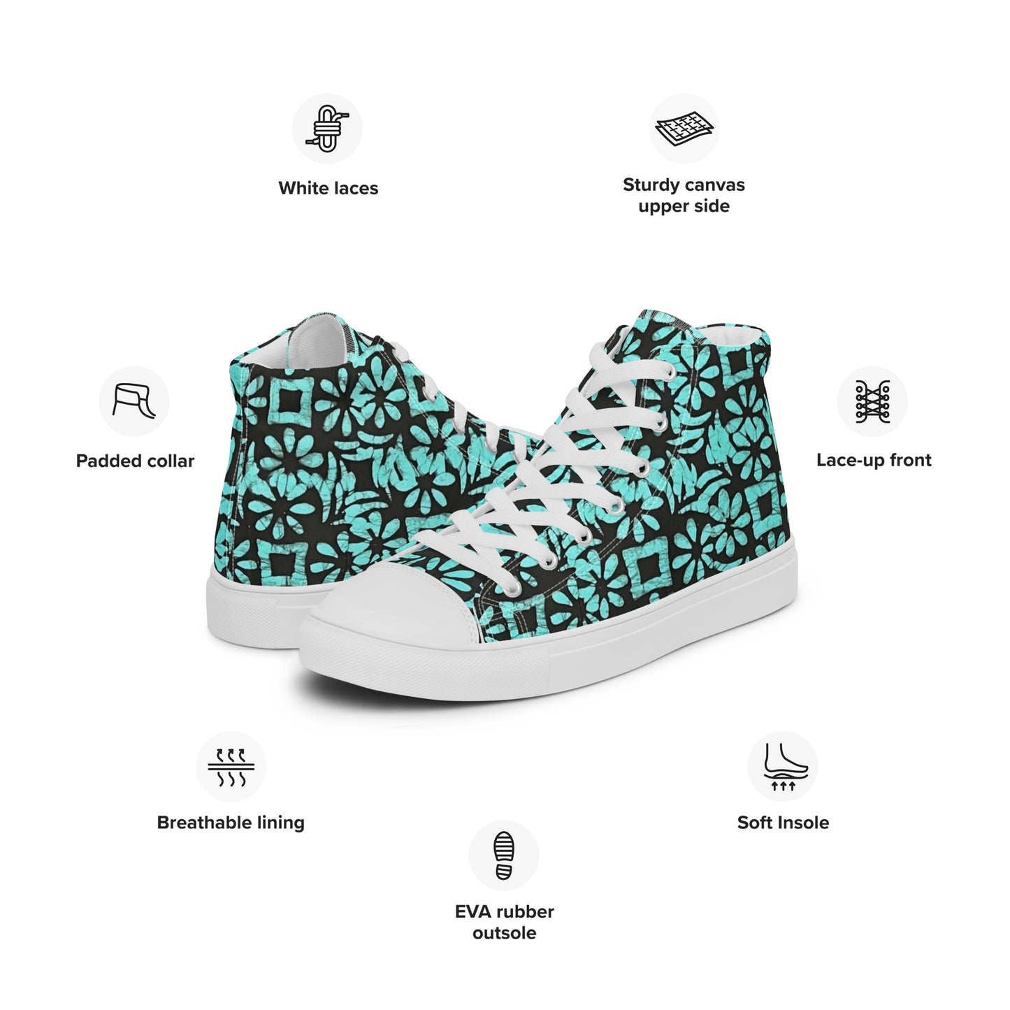 Aqua Abstract Shapes Adire Men’s high top canvas shoes