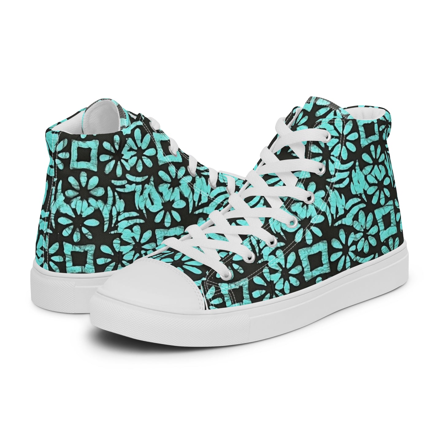 Aqua Abstract Shapes Adire Men’s high top canvas shoes