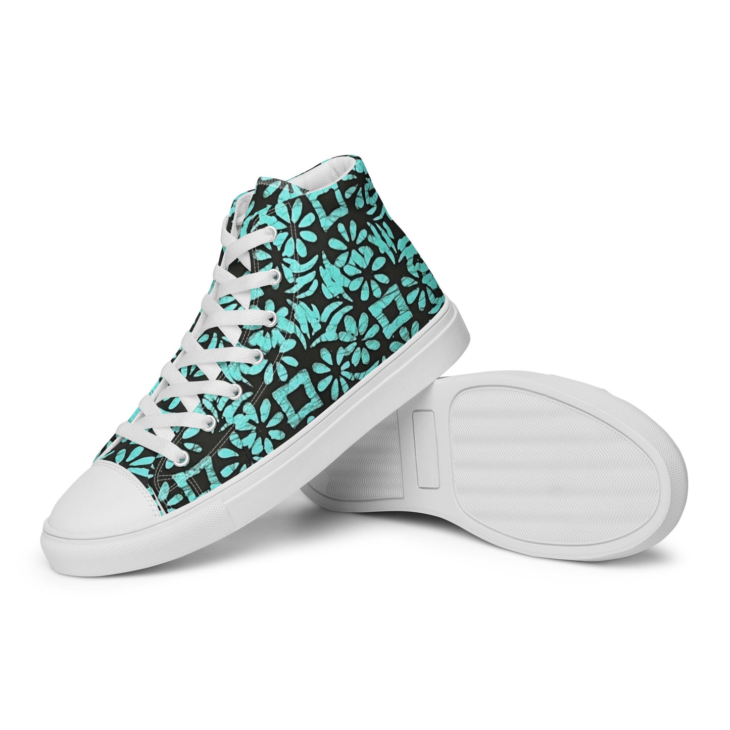 Aqua Abstract Shapes Adire Men’s high top canvas shoes