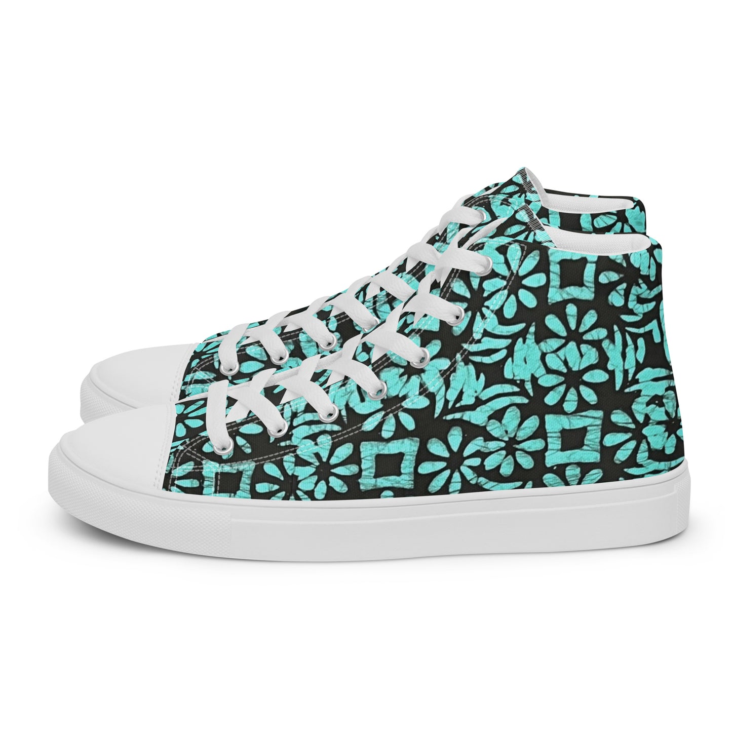 Aqua Abstract Shapes Adire Men’s high top canvas shoes