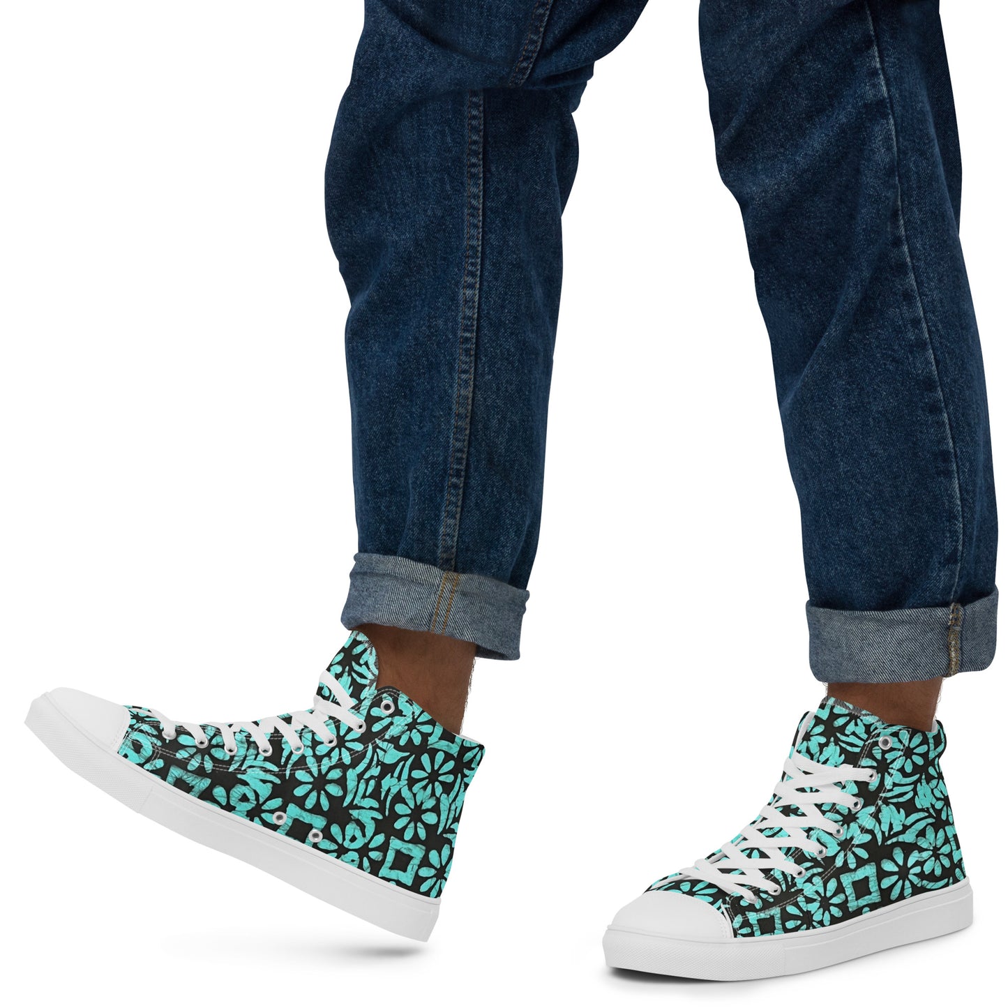 Aqua Abstract Shapes Adire Men’s high top canvas shoes