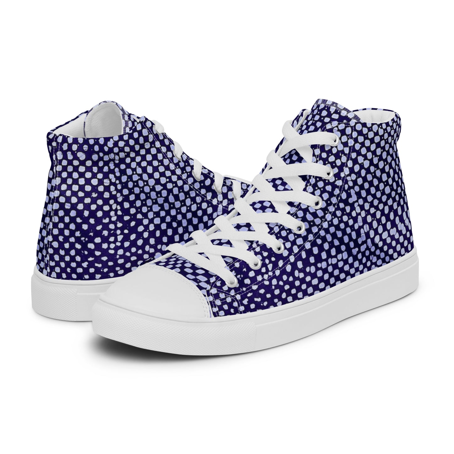 Purple & White Polka Dots Adire Men’s high top canvas shoes