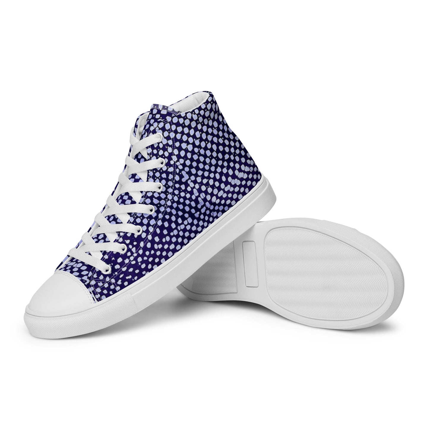 Purple & White Polka Dots Adire Men’s high top canvas shoes