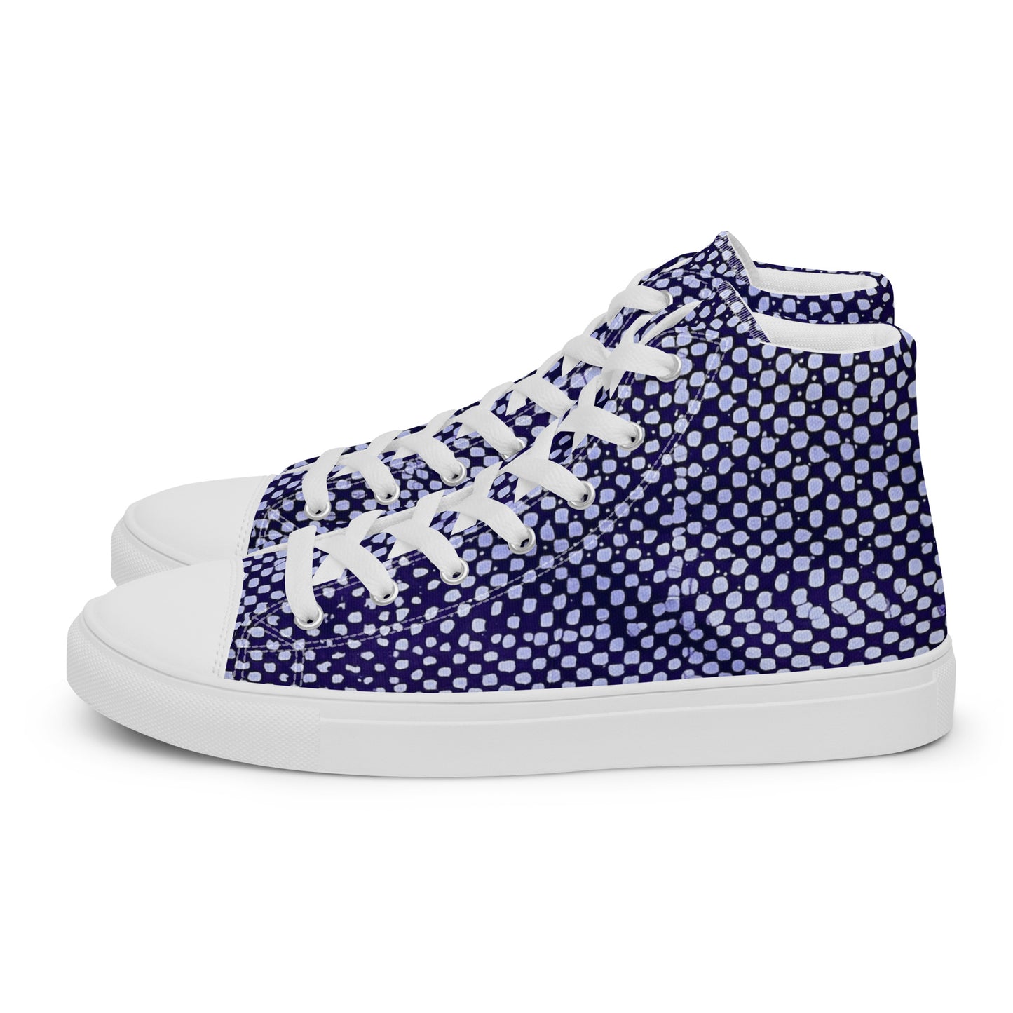 Purple & White Polka Dots Adire Men’s high top canvas shoes