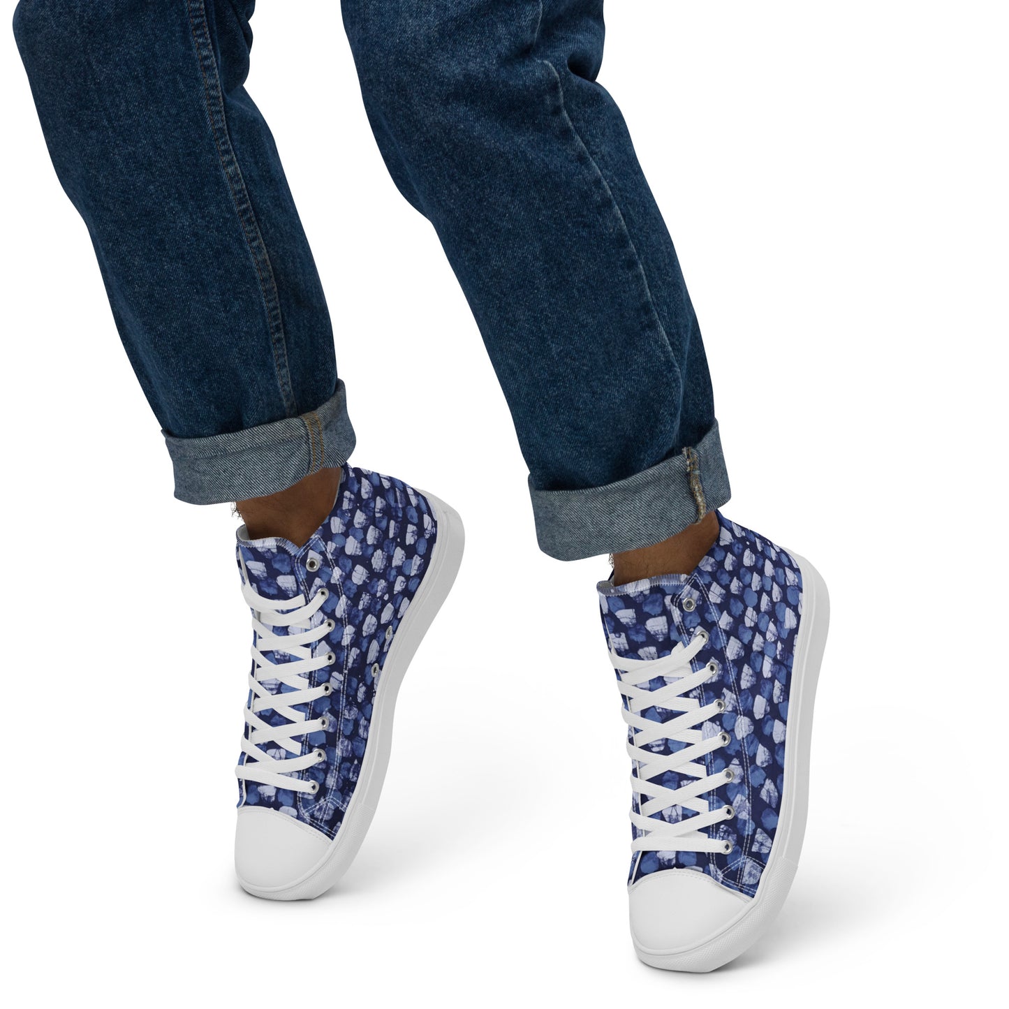 Blue Dotted Men’s high top canvas shoes