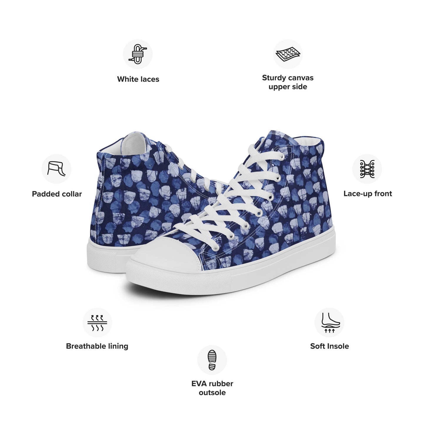 Blue Dotted Men’s high top canvas shoes