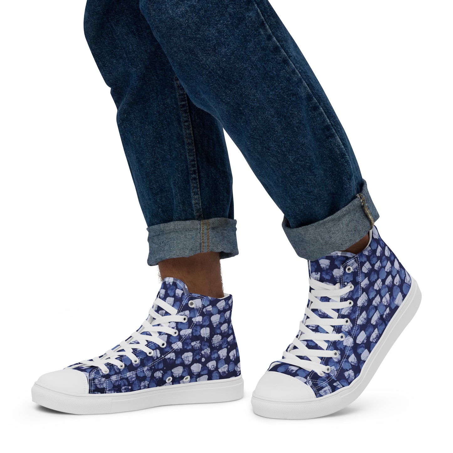 Blue Dotted Men’s high top canvas shoes