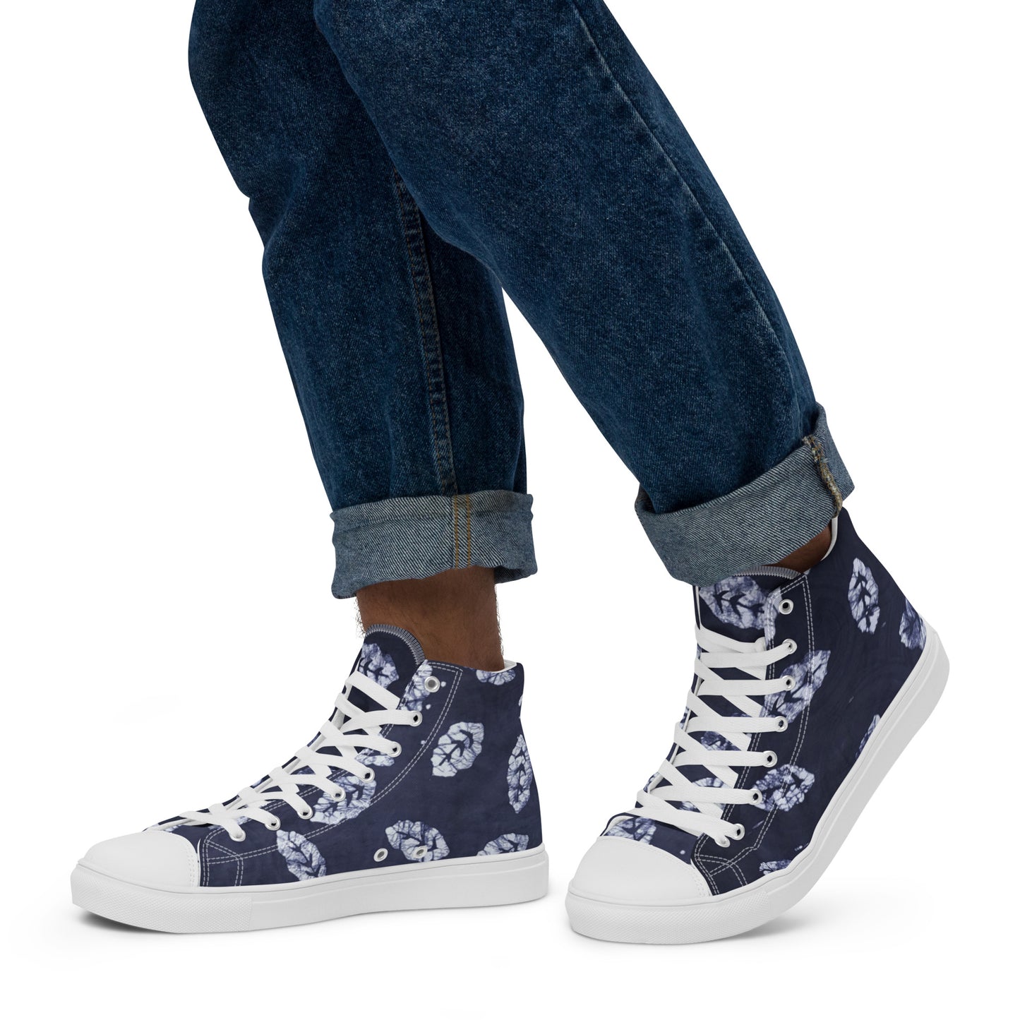 Indigo Leaf Men’s high top canvas shoes