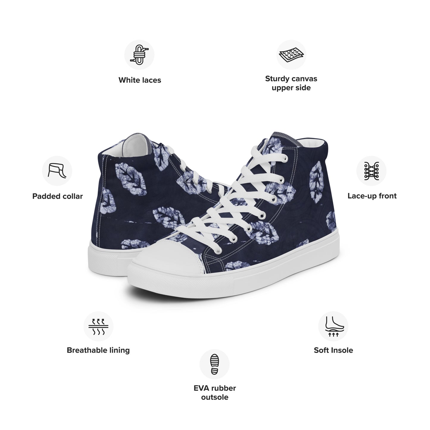 Indigo Leaf Men’s high top canvas shoes