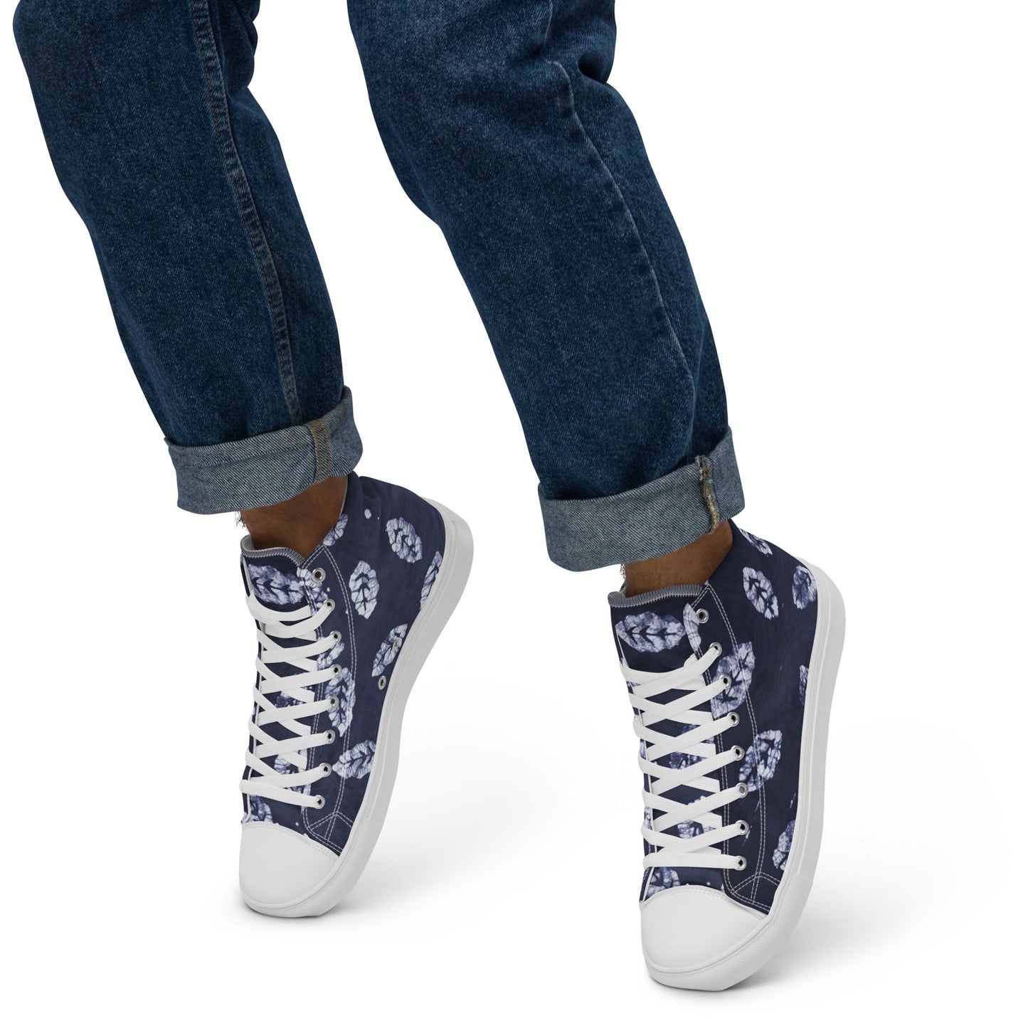 Indigo Leaf Men’s high top canvas shoes