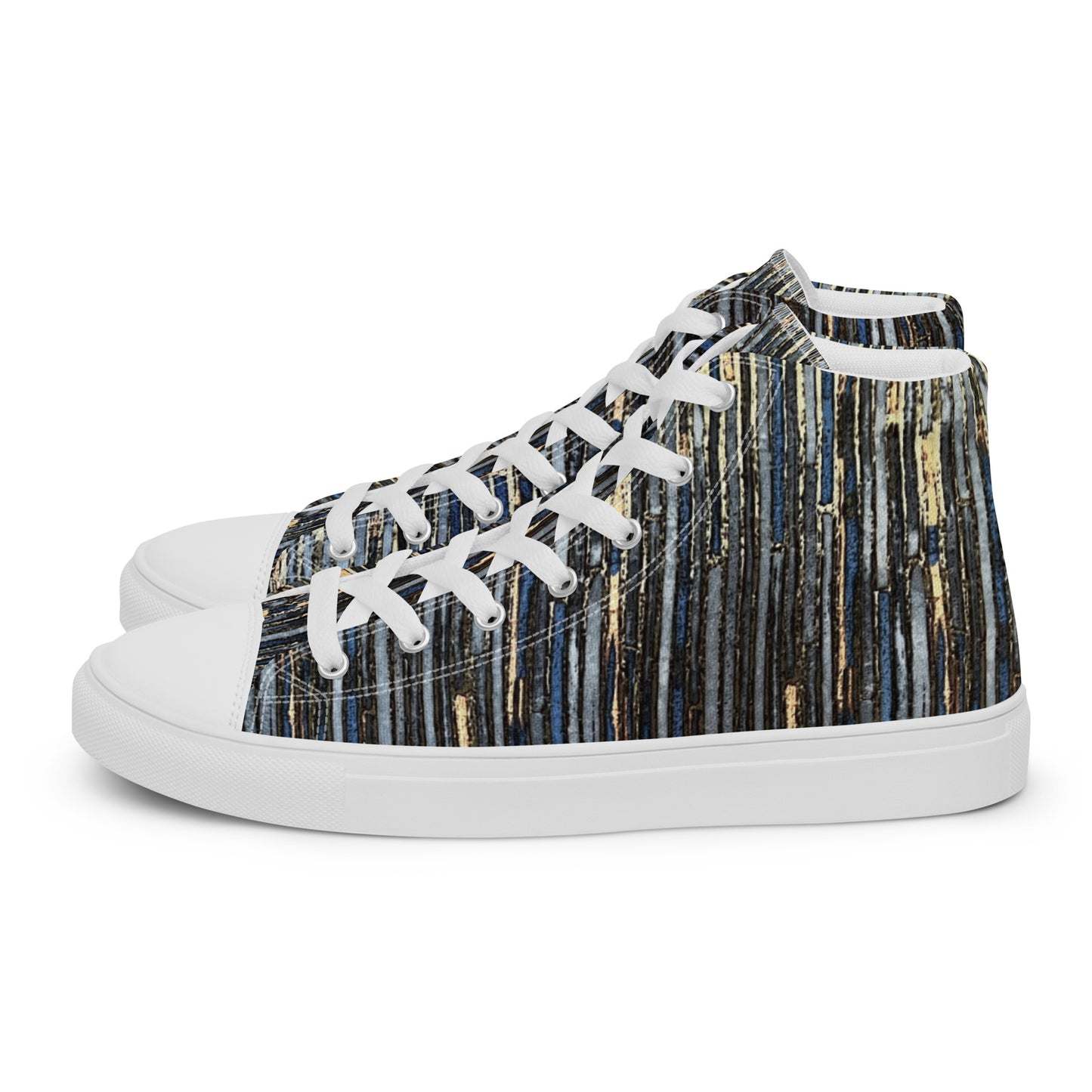 Blue Peach Stripes Men’s high top canvas shoes