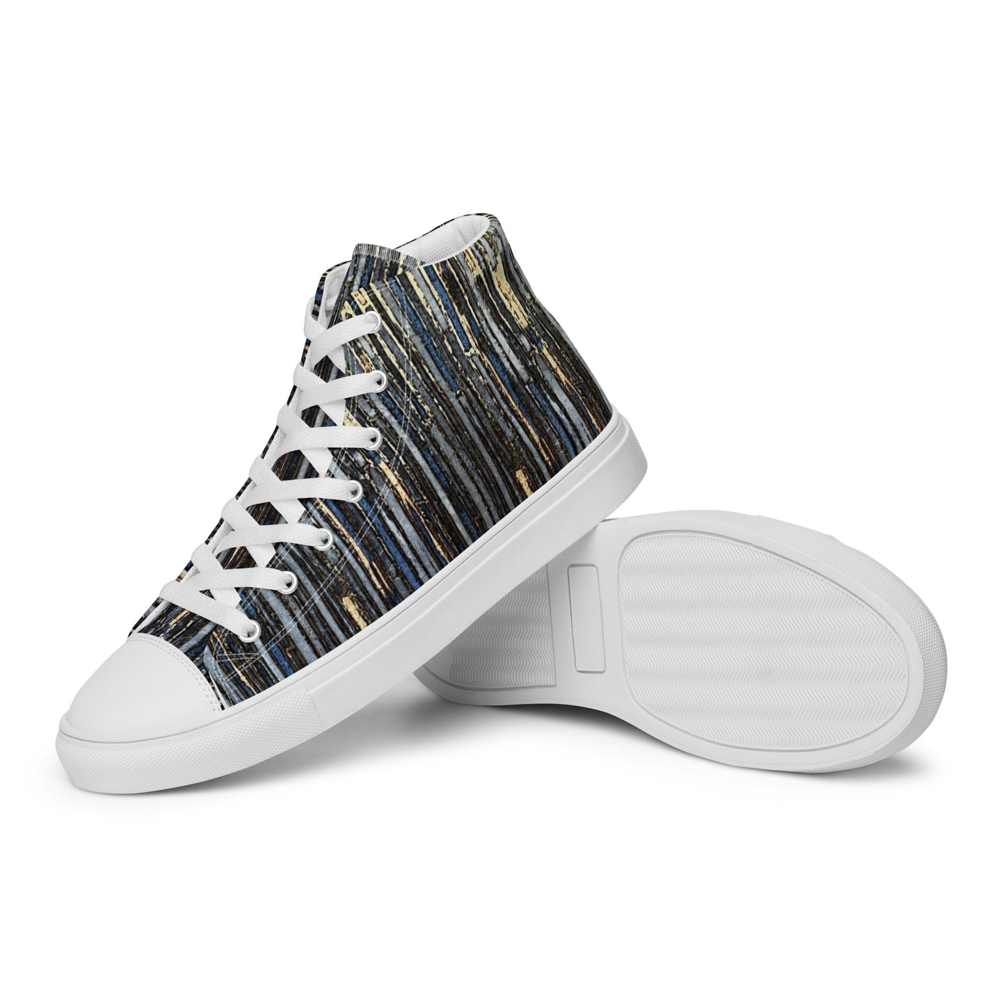 Blue Peach Stripes Men’s high top canvas shoes