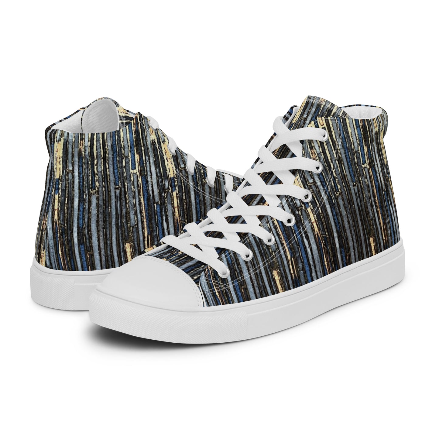 Blue Peach Stripes Men’s high top canvas shoes