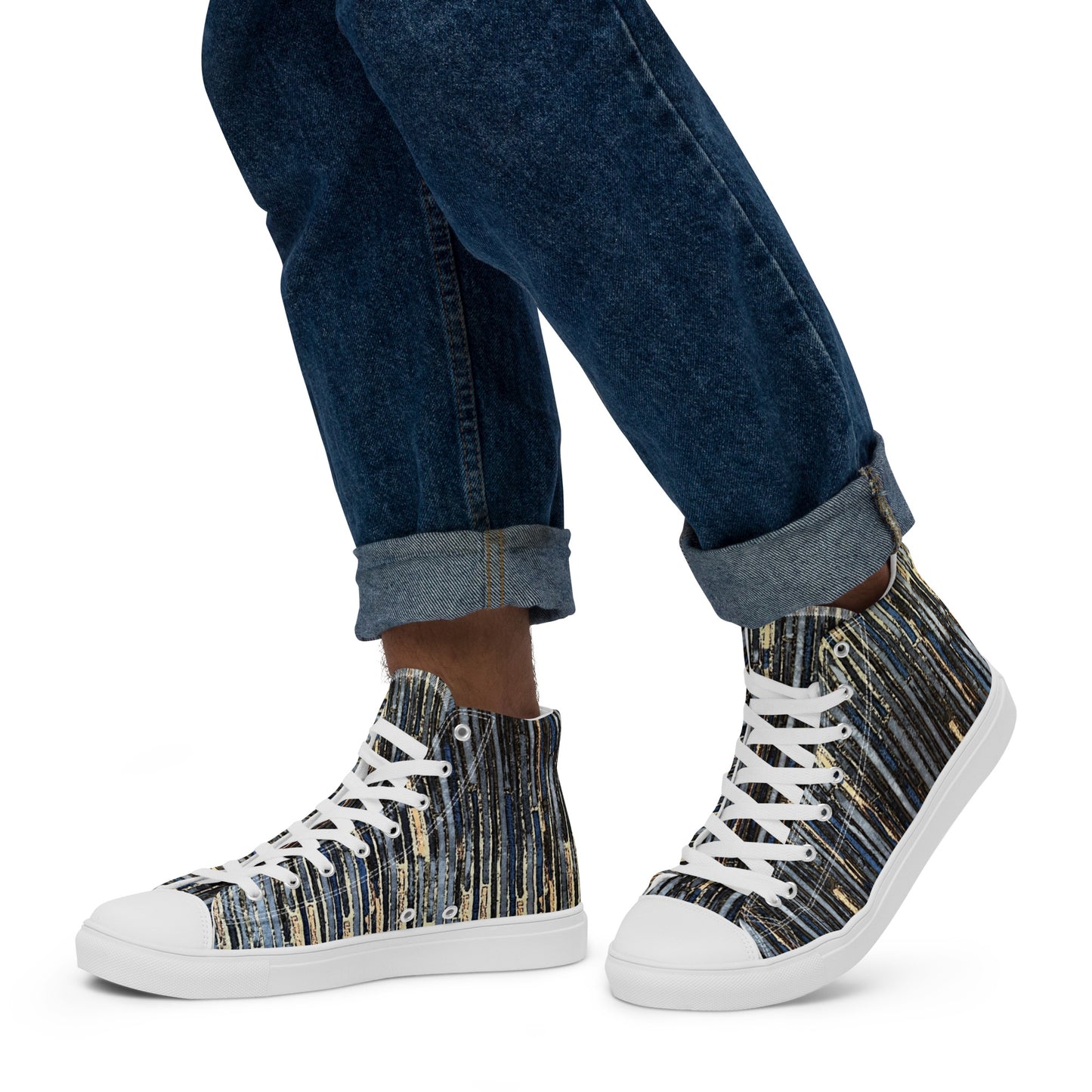 Blue Peach Stripes Men’s high top canvas shoes