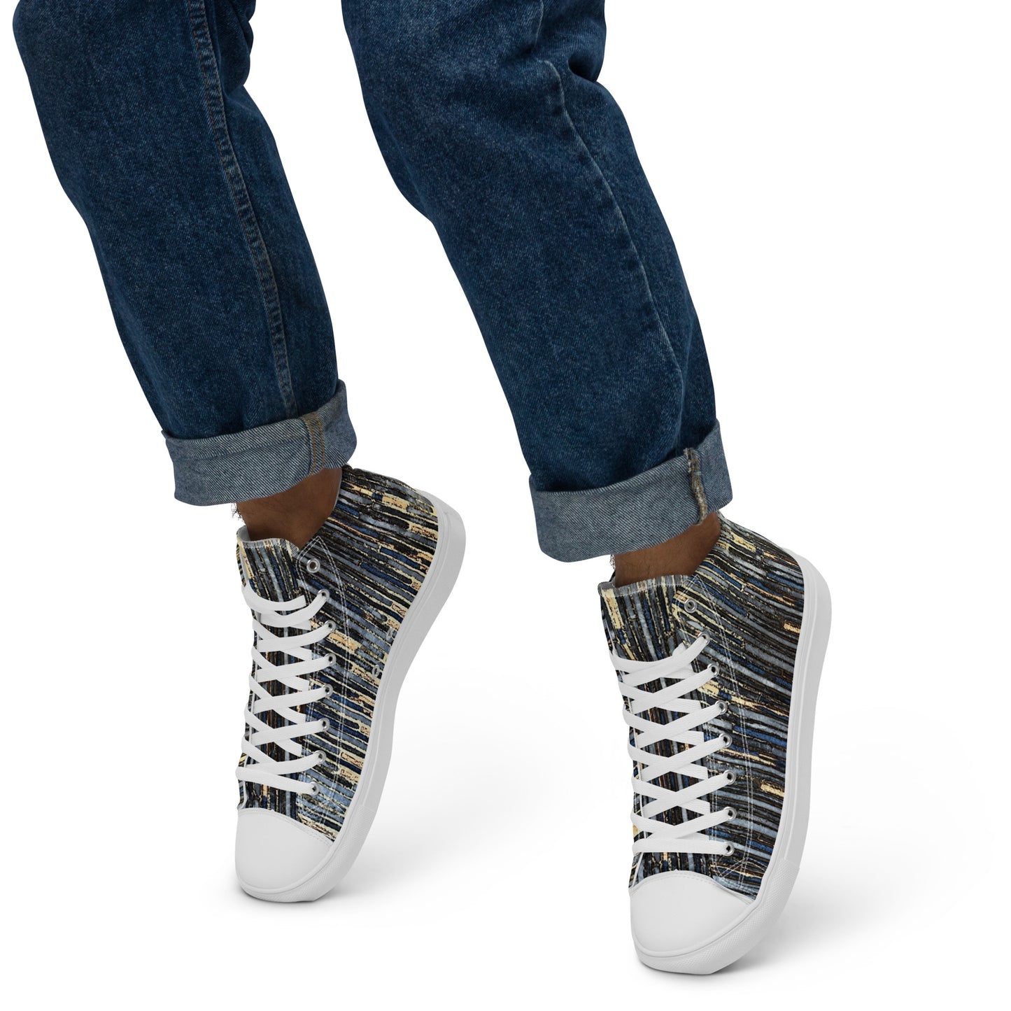 Blue Peach Stripes Men’s high top canvas shoes