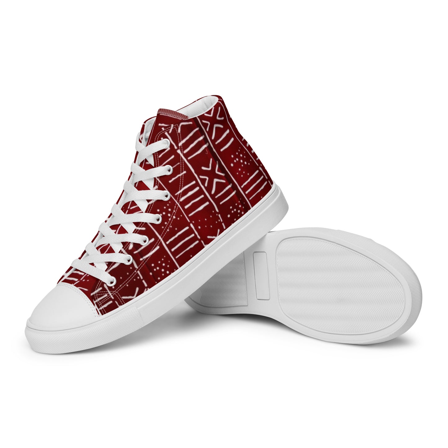 Red White African Print Men’s high top canvas shoes