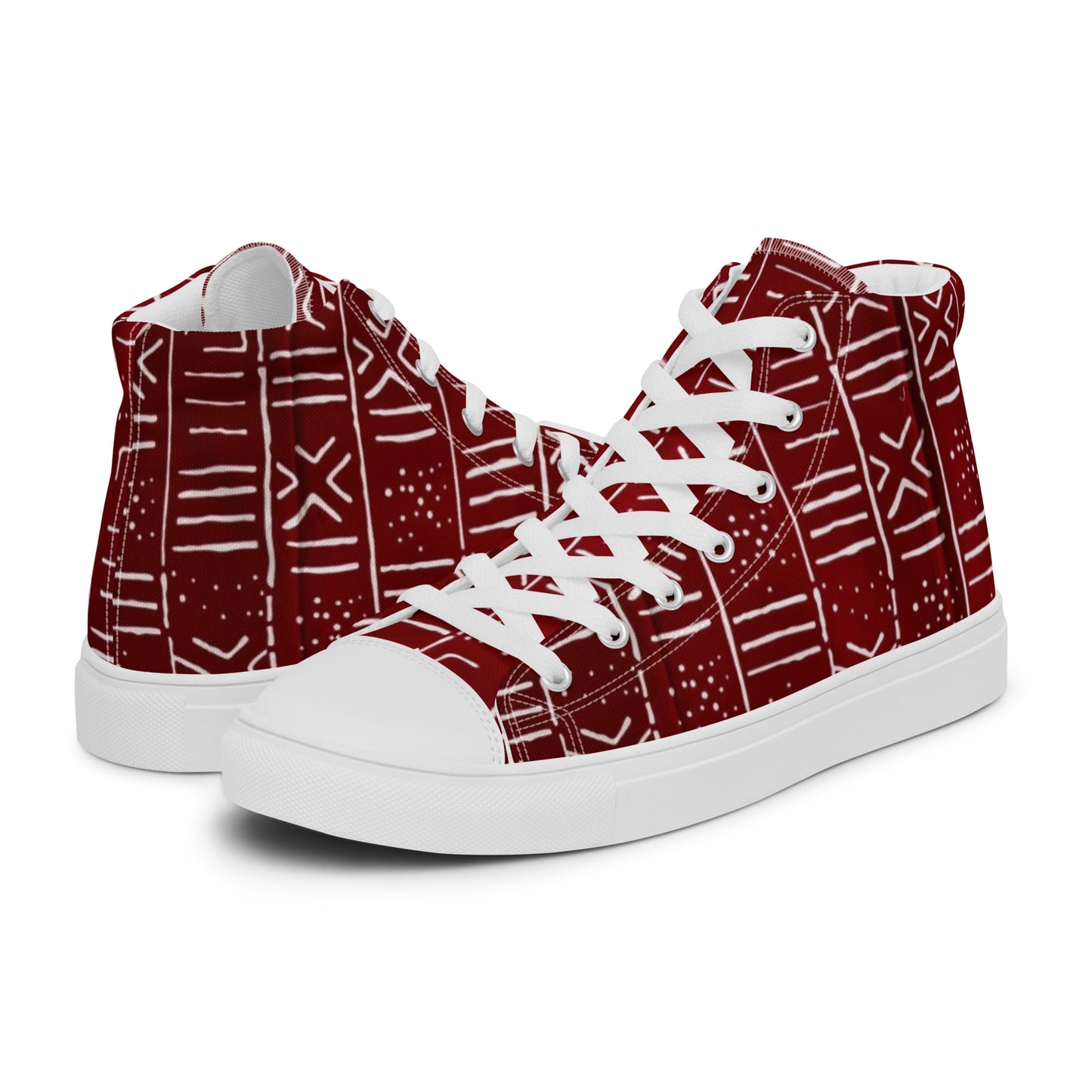 Red White African Print Men’s high top canvas shoes