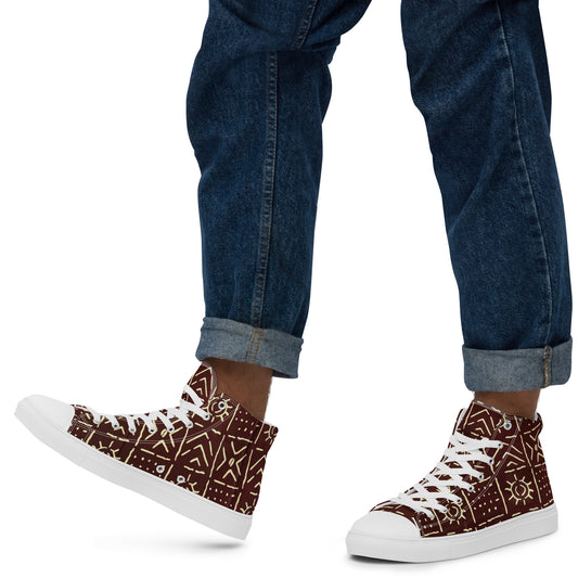 Brown African Print Men’s high top canvas shoes