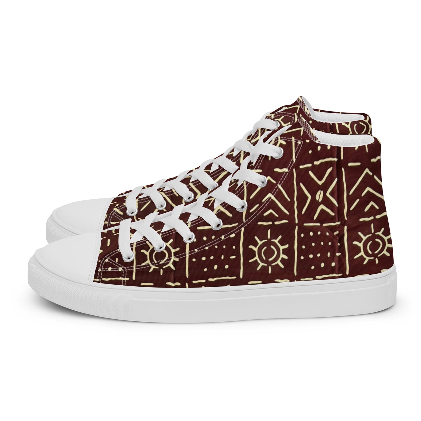 Brown African Print Men’s high top canvas shoes