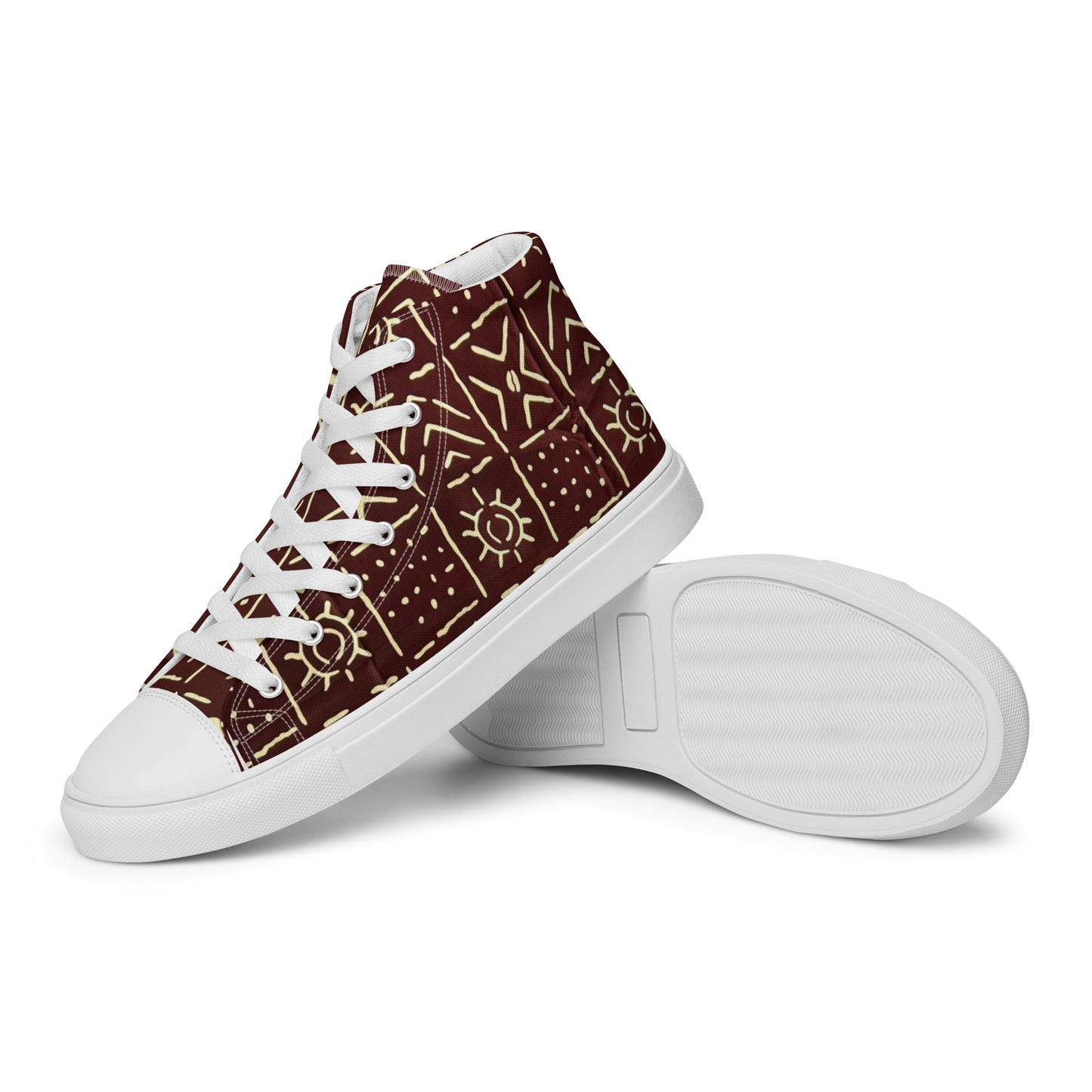 Brown African Print Men’s high top canvas shoes