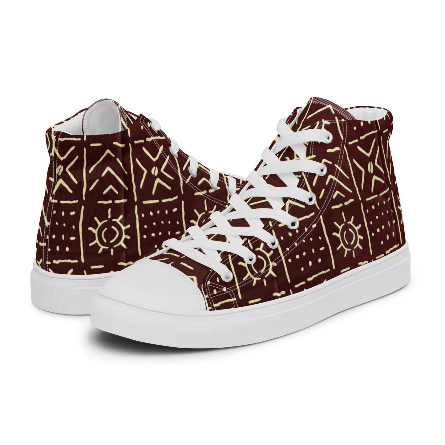 Brown African Print Men’s high top canvas shoes