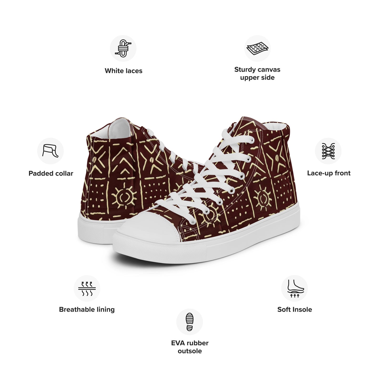 Brown African Print Men’s high top canvas shoes