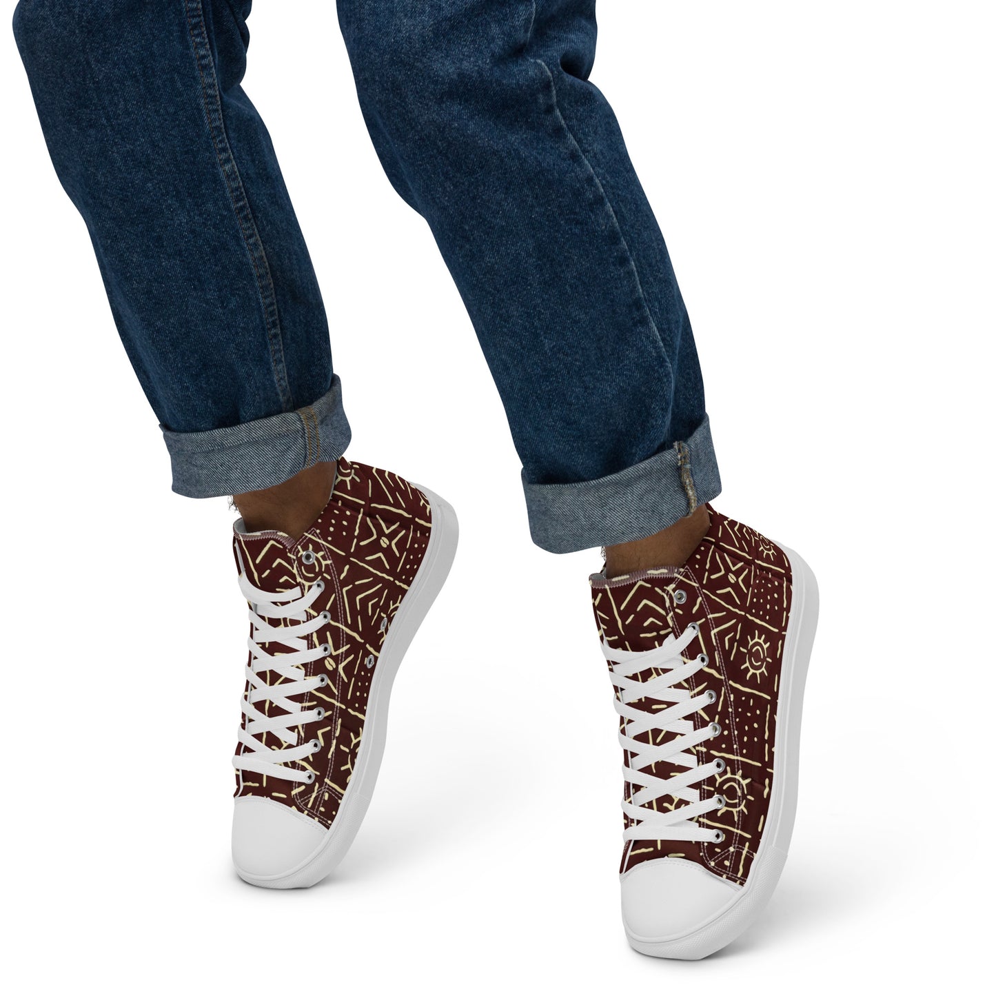 Brown African Print Men’s high top canvas shoes