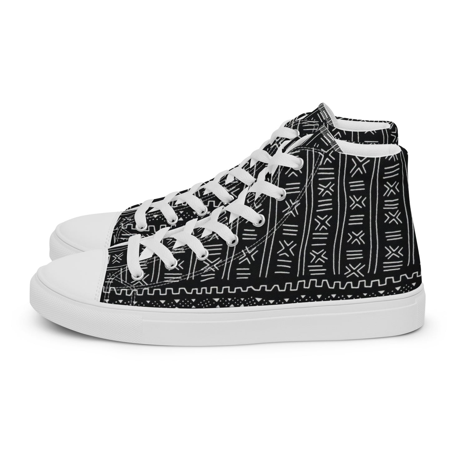 Black White Bogolan Men’s high top canvas shoes