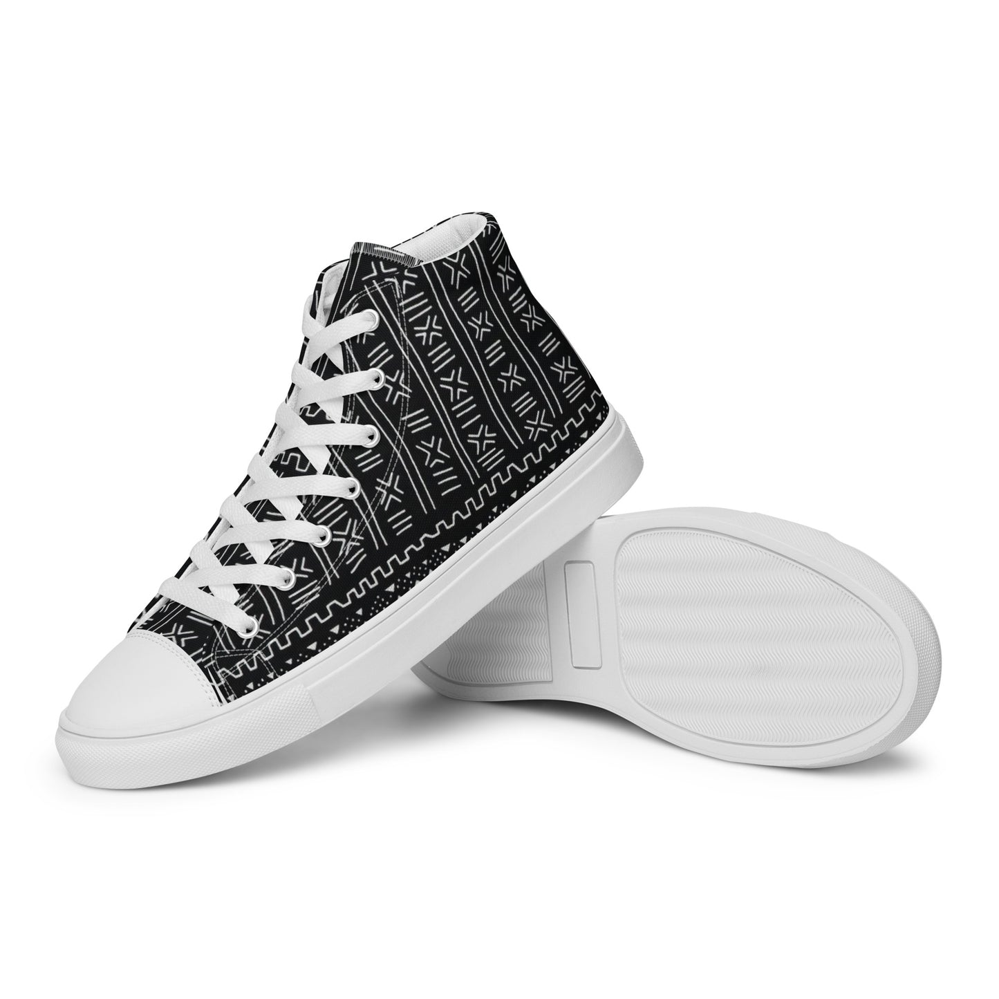 Black White Bogolan Men’s high top canvas shoes