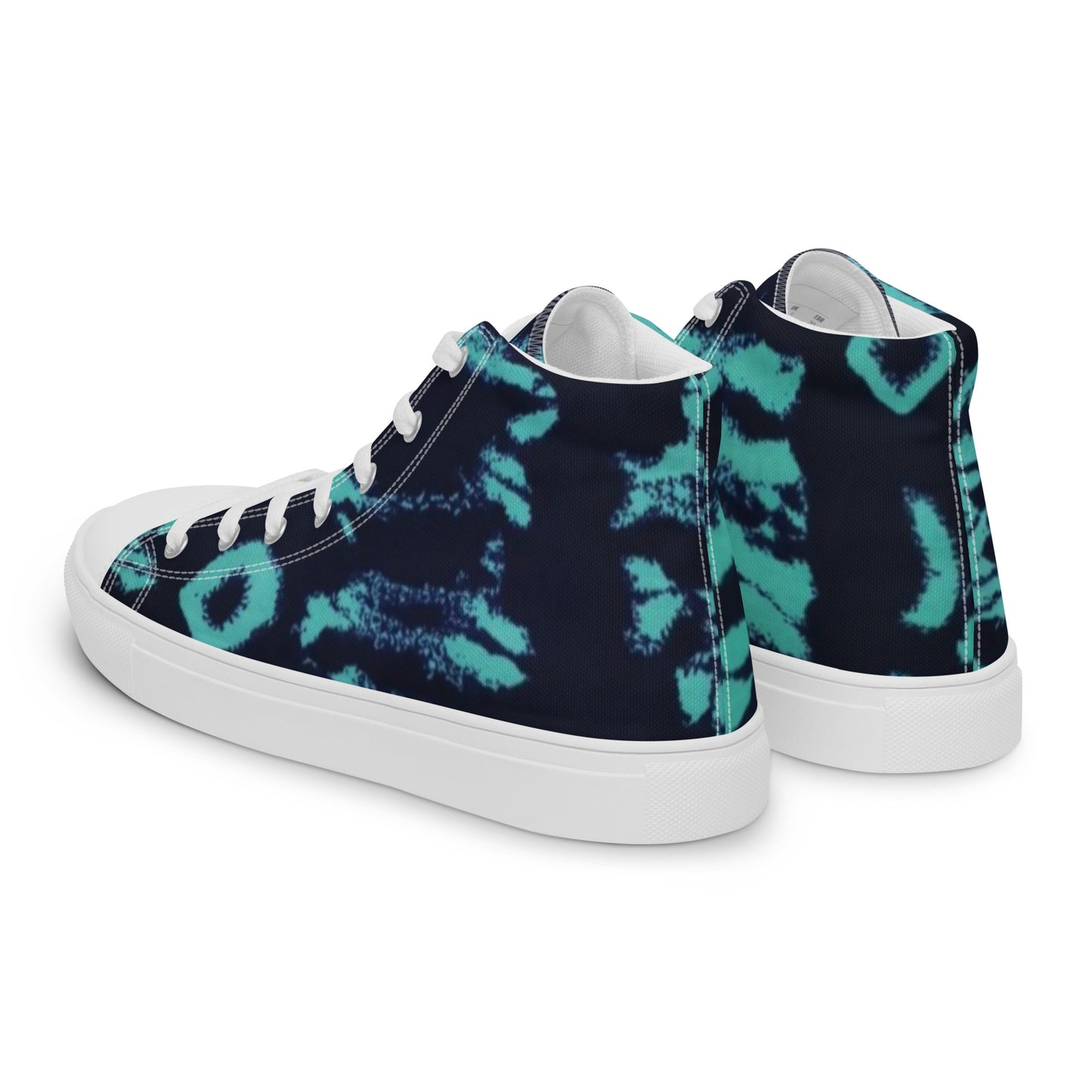 Turquoise Adire Ankara Men’s high top canvas shoes