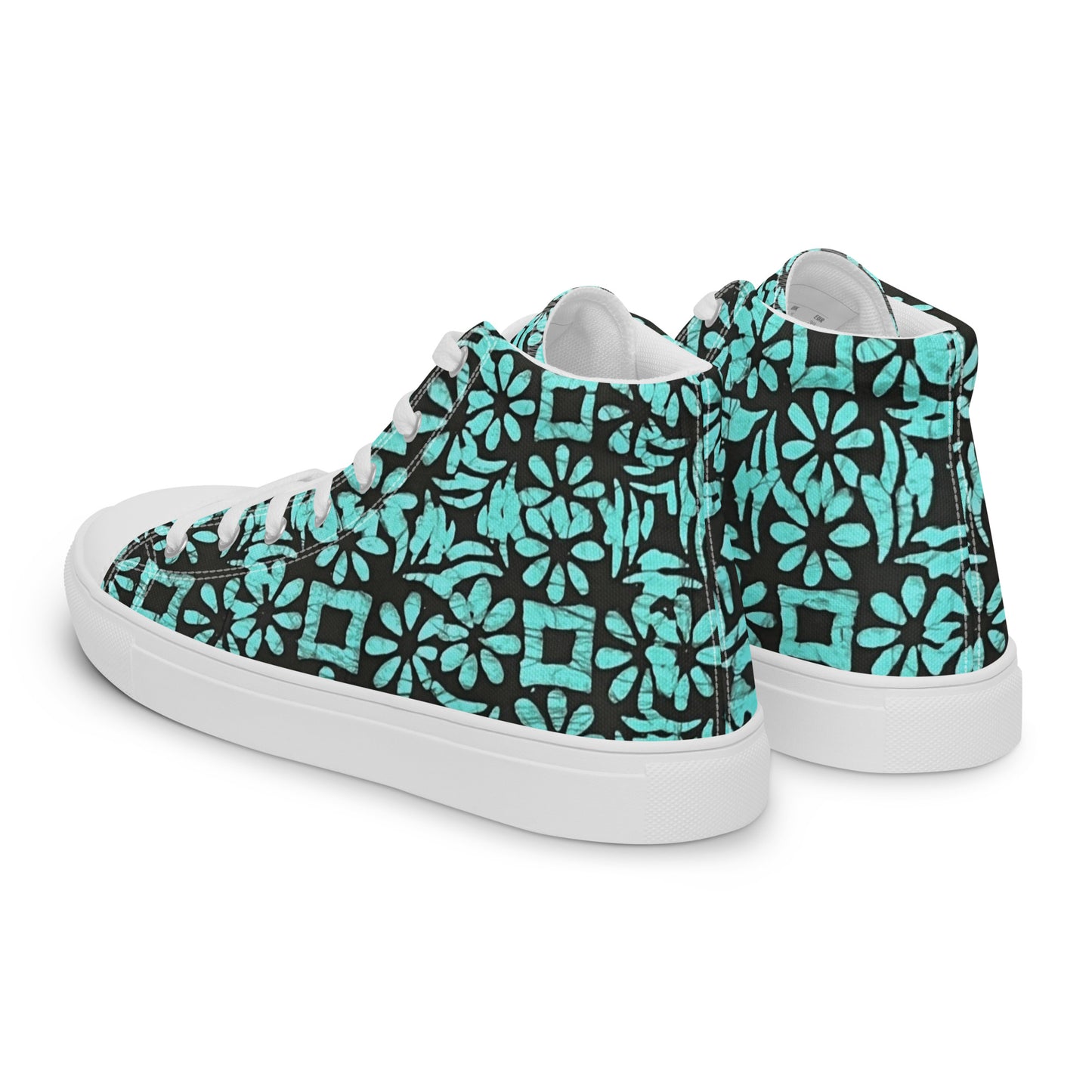 Aqua Abstract Shapes Adire Men’s high top canvas shoes