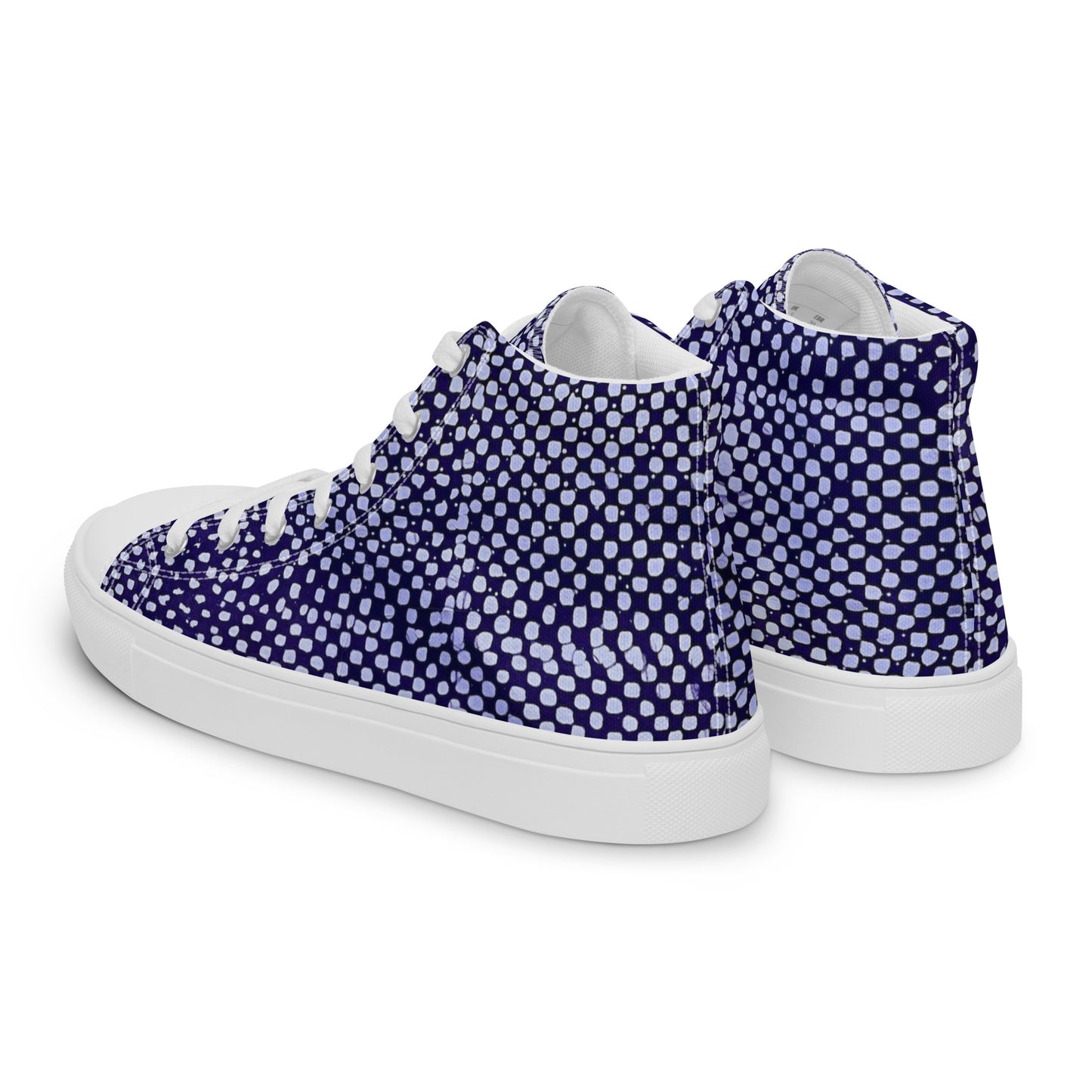 Purple & White Polka Dots Adire Men’s high top canvas shoes